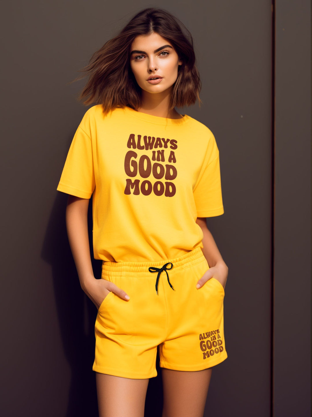 Always in Good Mood Cotton Girls T Shirt and Short Set
