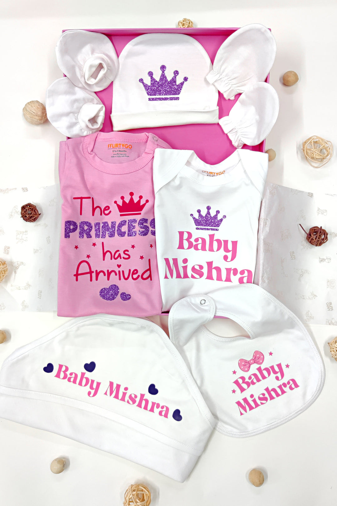 Royal Arrival: Personalized Princess Newborn Baby Gift Set