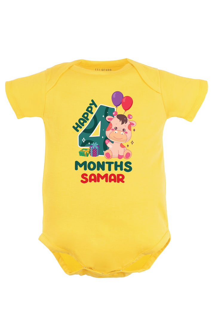 Four Month Milestone Baby Romper | Onesies - Giraffe w/ Custom Name