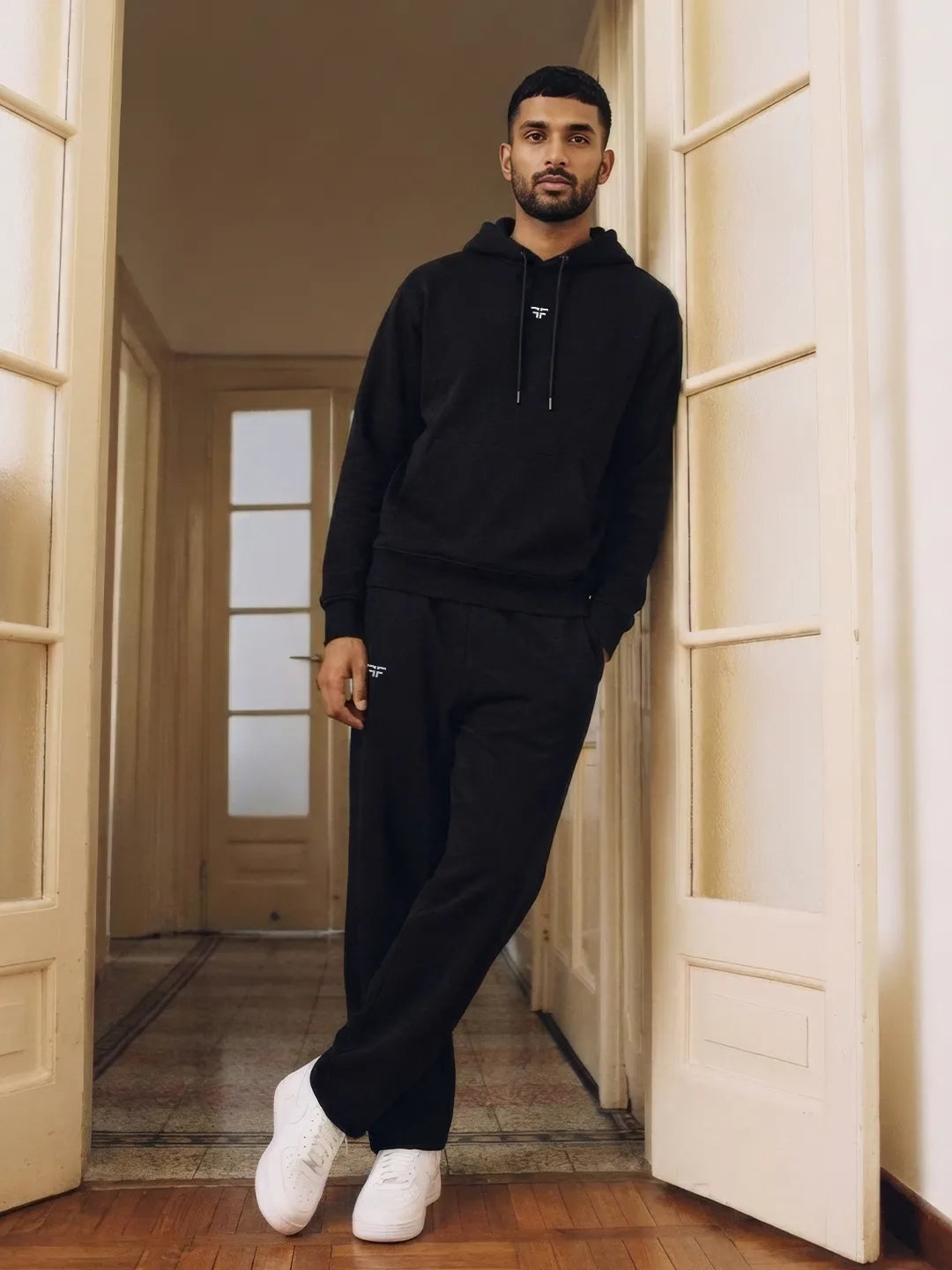|| BLACK STRAIGHT THERMAL CO-ORD SET (HOODIE & STRAIGHT FIT TRACKS COMBO) ||