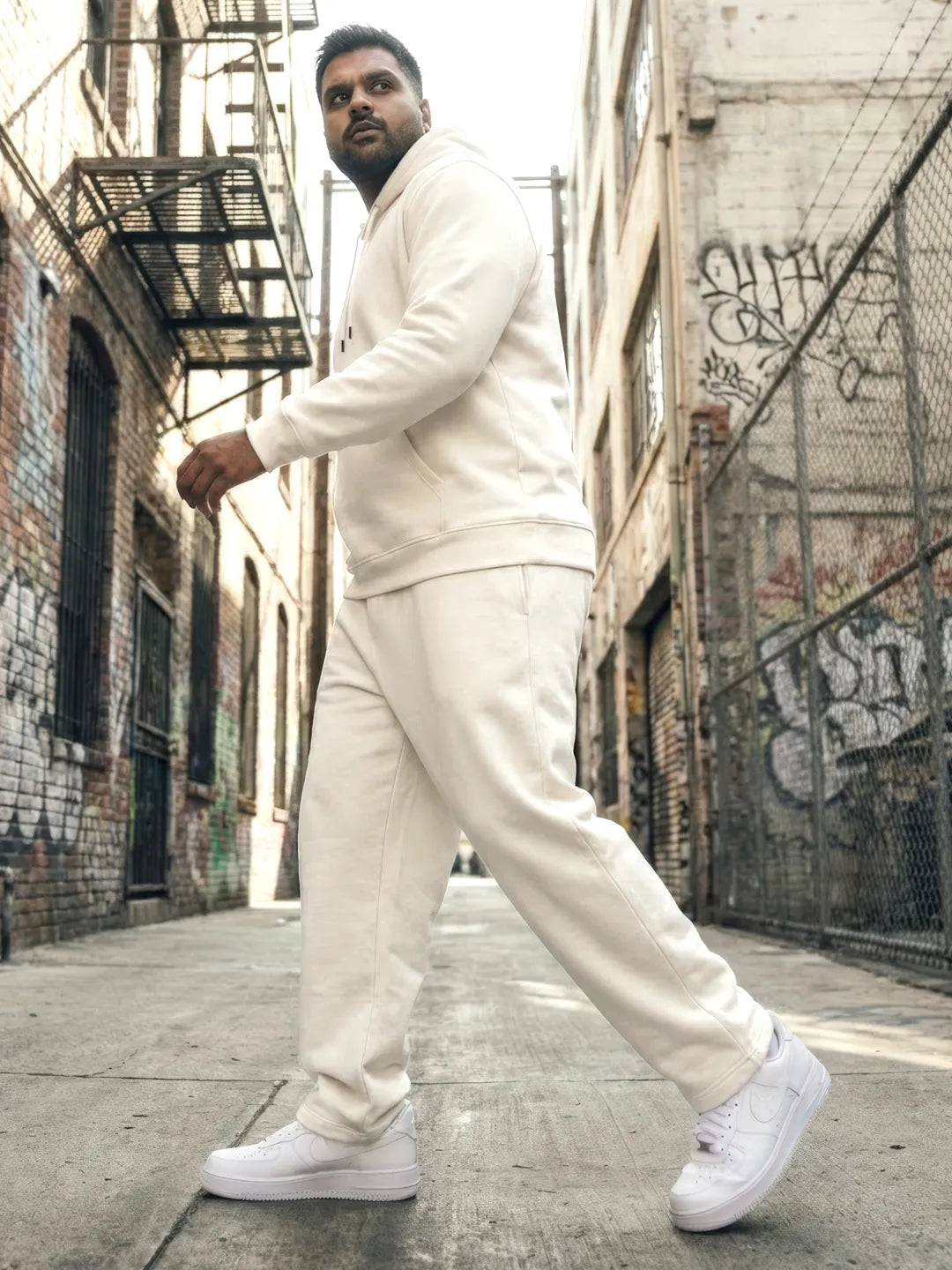 || OFF-WHITE CO-ORD SET (HOODIE & STRAIGHT FIT TRACKS COMBO) ||