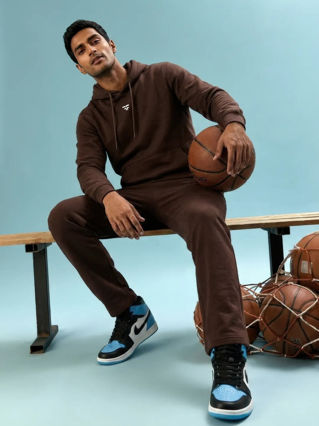 || COFFEE BROWN THERMAL CO-ORD SET (HOODIE & STRAIGHT FIT TRACKS COMBO) ||