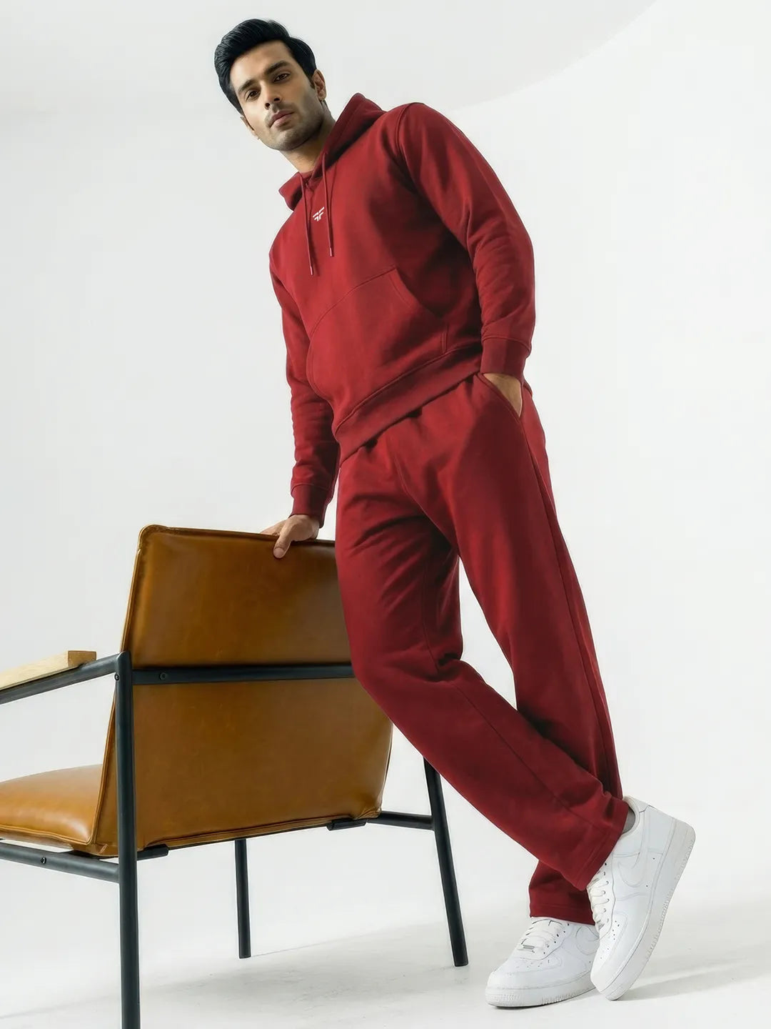 || DEEP RED STRAIGHT THERMAL CO-ORD SET (HOODIE & STRAIGHT FIT TRACKS COMBO) ||