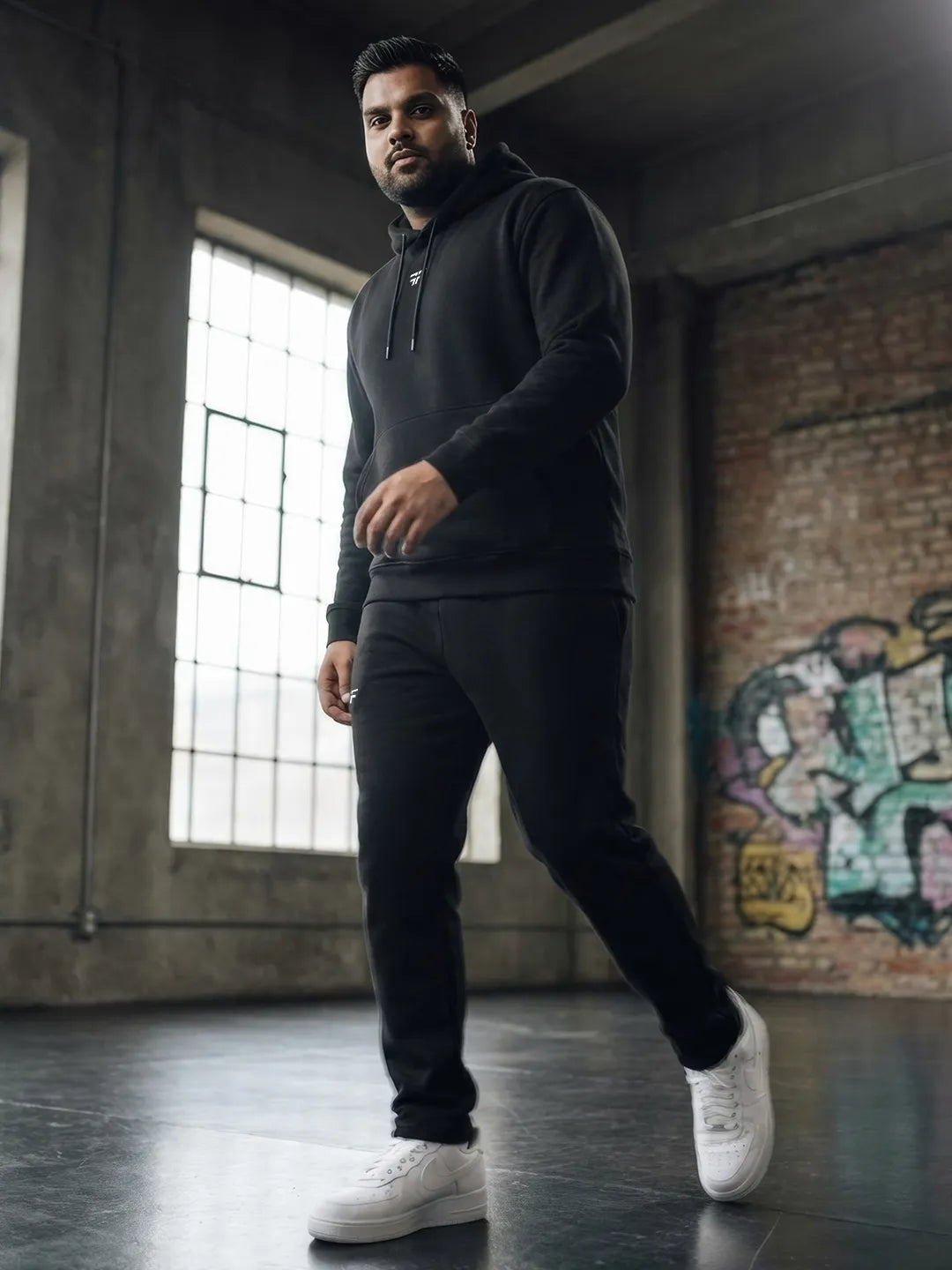 || BLACK STRAIGHT THERMAL CO-ORD SET (HOODIE & STRAIGHT FIT TRACKS COMBO) ||