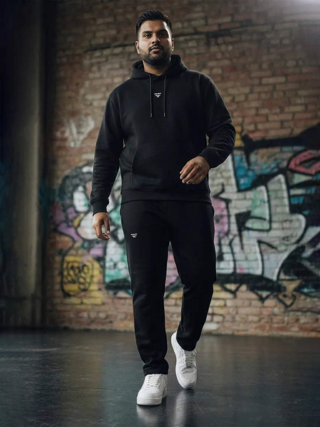 || BLACK THERMAL CO-ORD SET (HOODIE & STRAIGHT FIT TRACKS COMBO) ||