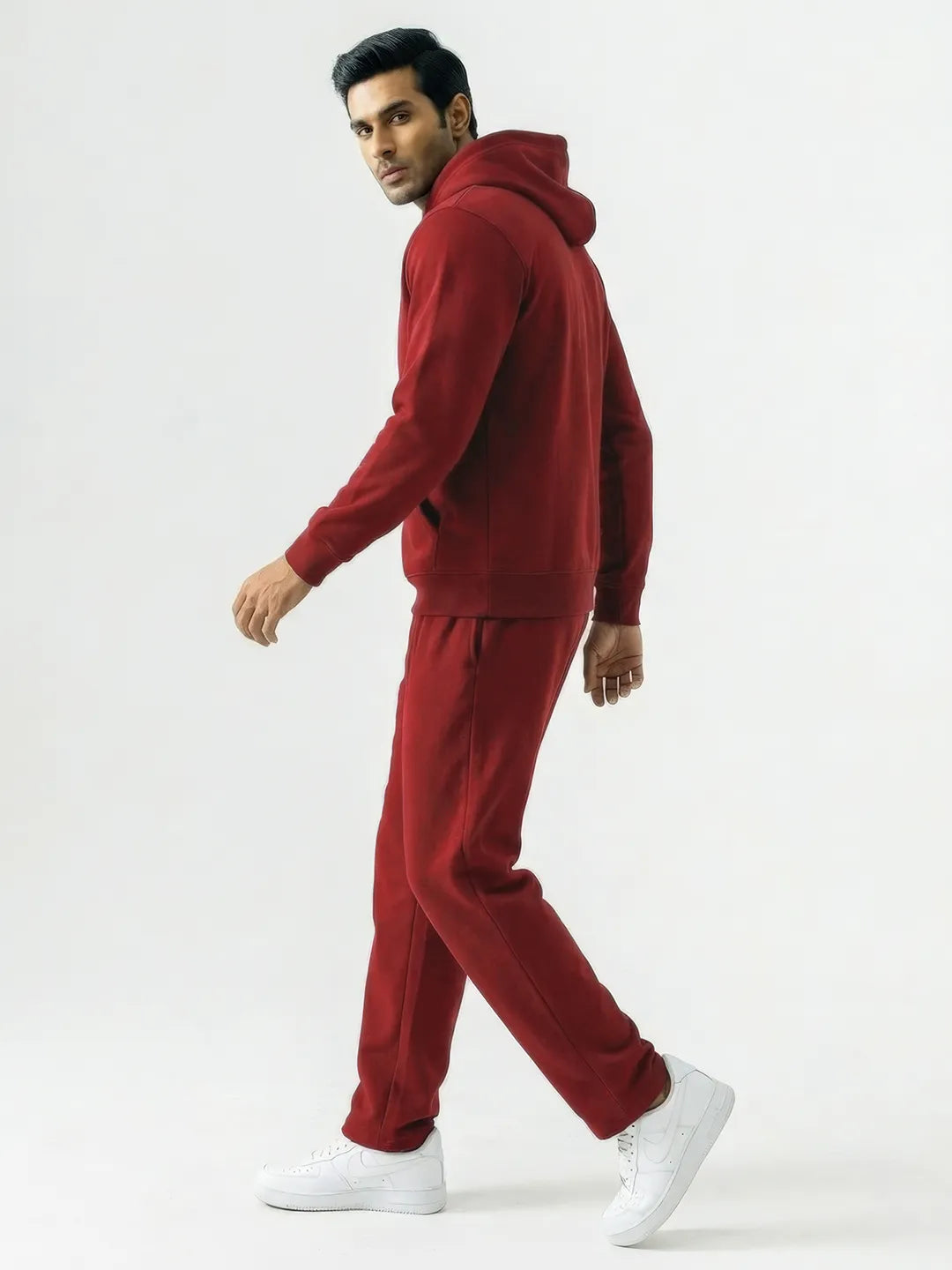 || DEEP RED STRAIGHT THERMAL CO-ORD SET (HOODIE & STRAIGHT FIT TRACKS COMBO) ||