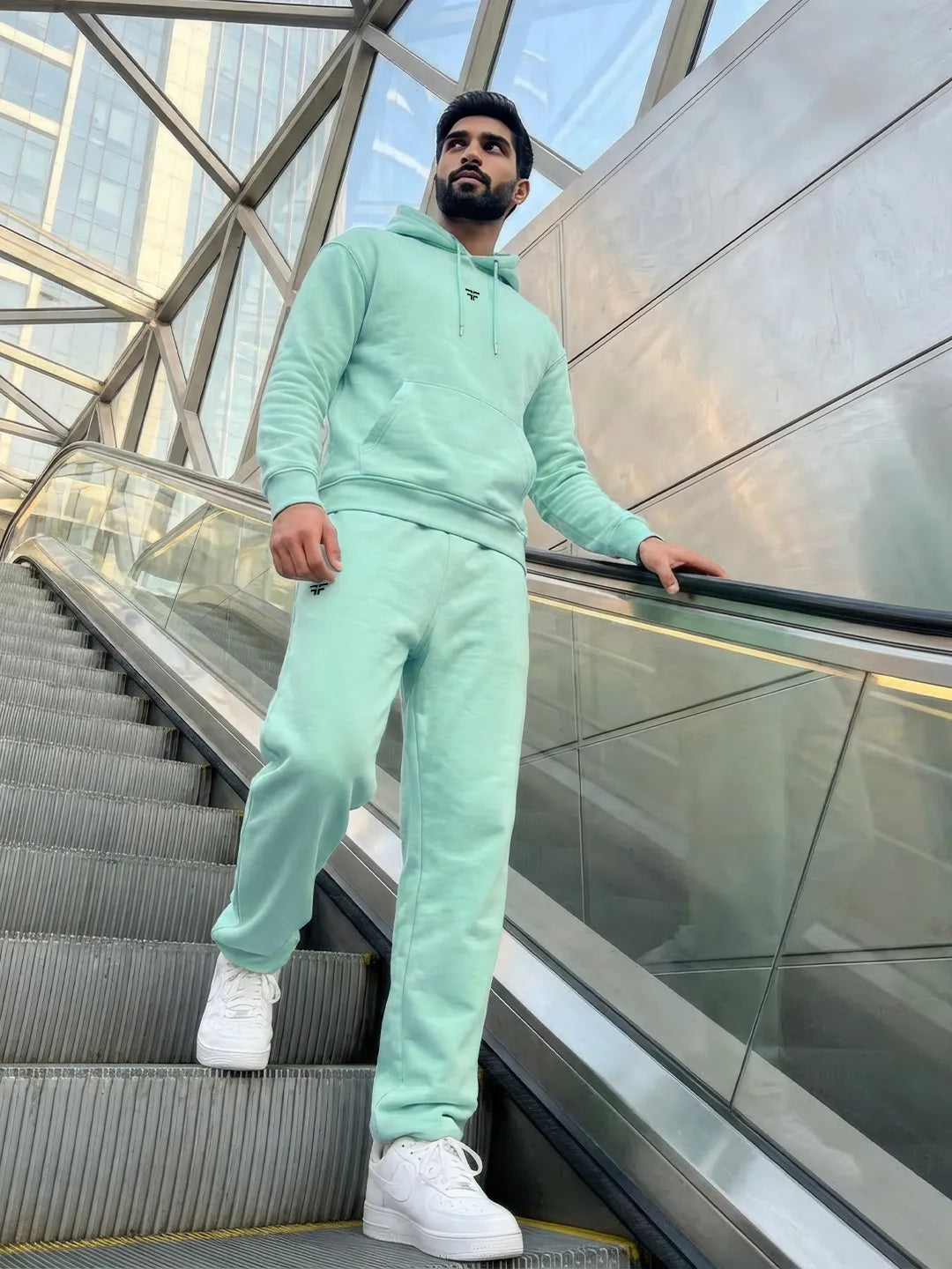 || MINT GREEN STRAIGHT THERMAL CO-ORD SET (HOODIE & STRAIGHT FIT TRACKS COMBO) ||