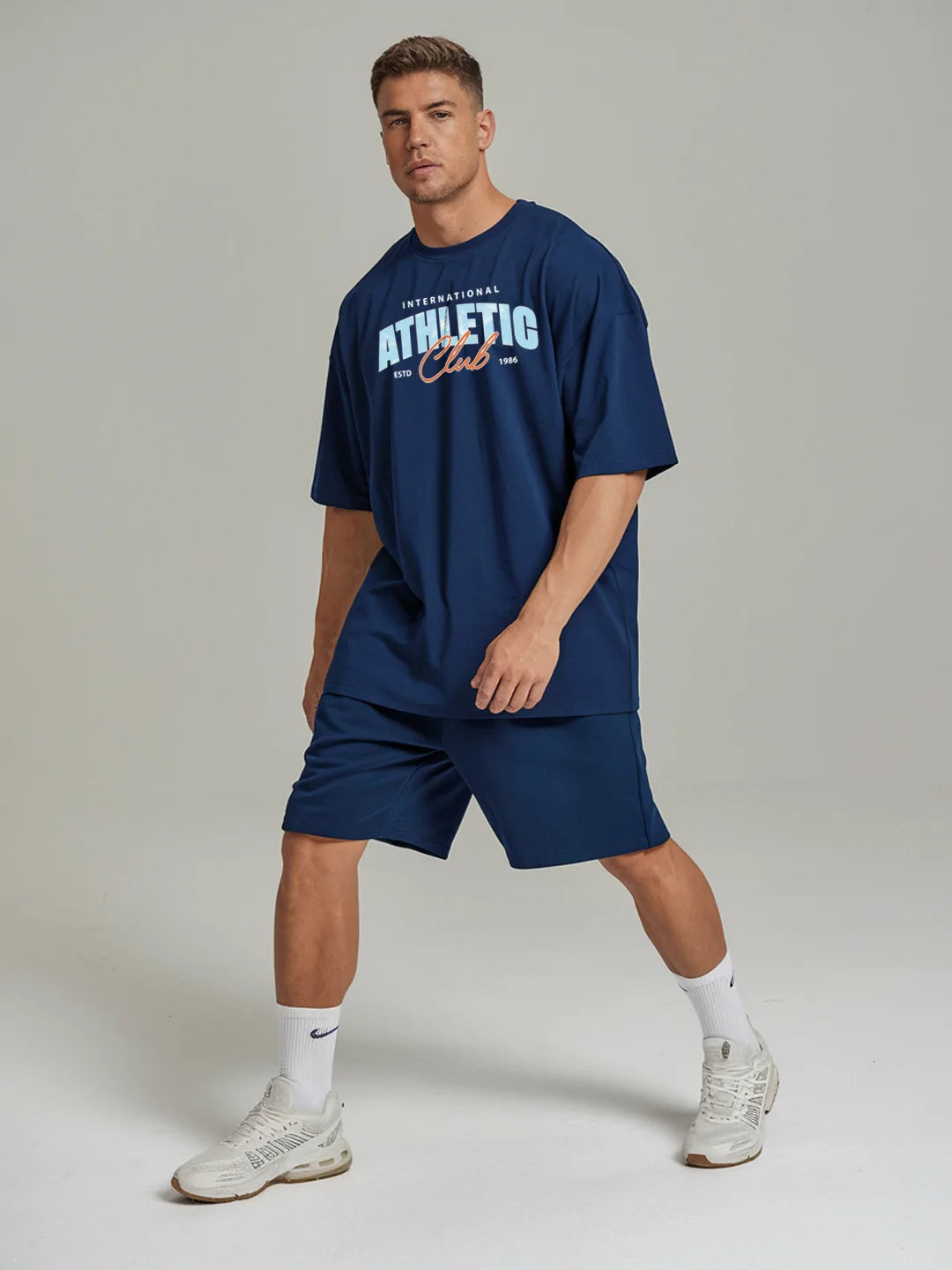 Athletic Cotton Mens T Shirt and Shorts Combo Set