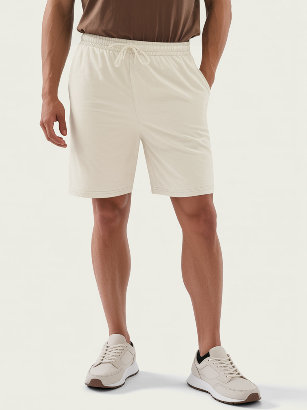 Off White Cotton Mens Shorts