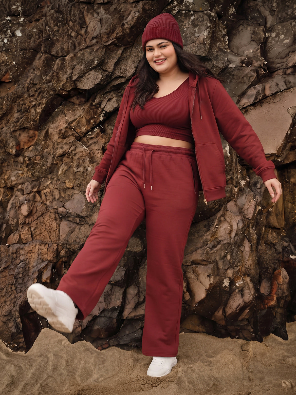 Red Fleece Straight Joggers