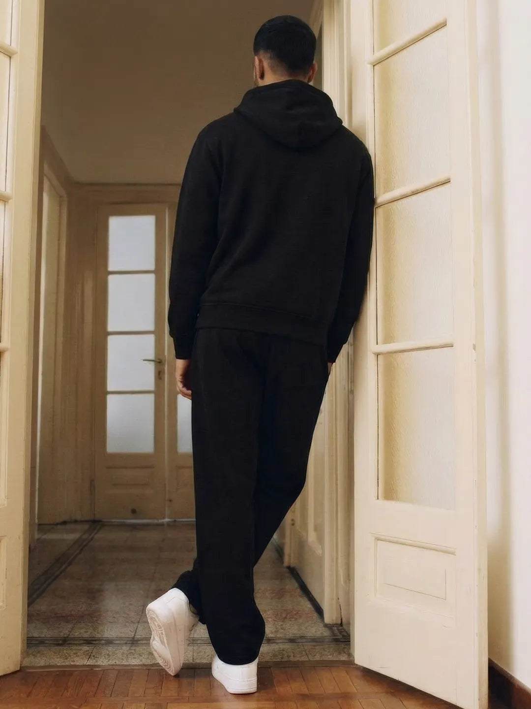 || BLACK STRAIGHT THERMAL CO-ORD SET (HOODIE & STRAIGHT FIT TRACKS COMBO) ||