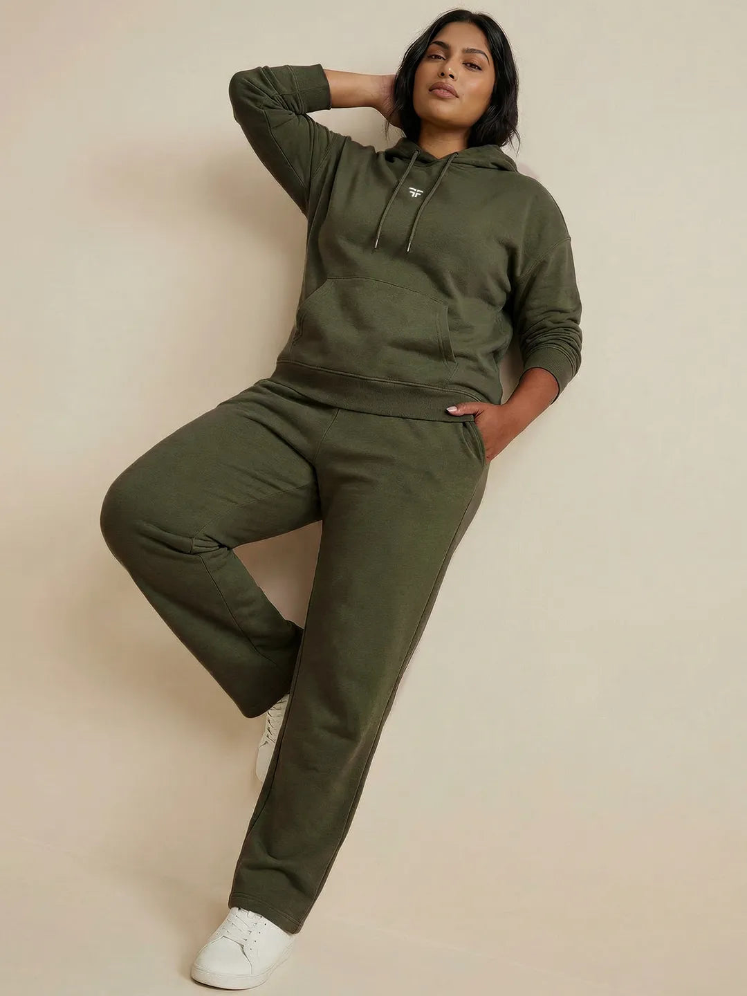 Green Straight Thermal Co-ord Set (Hoodie & Straight Fit Tracks Combo)