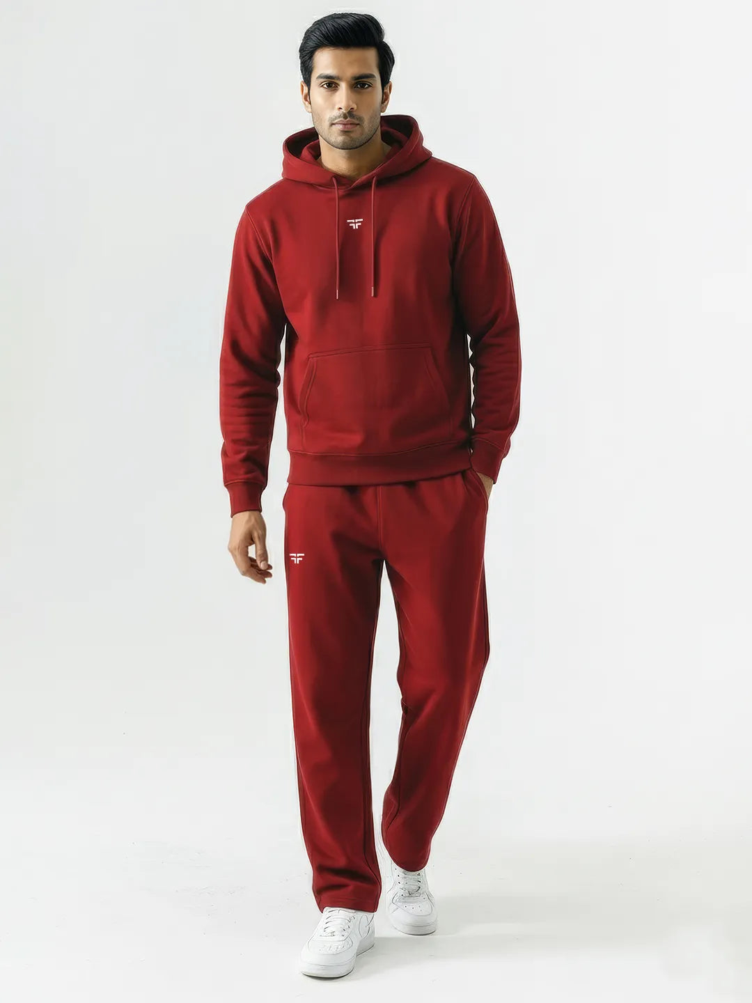 || DEEP RED STRAIGHT THERMAL CO-ORD SET (HOODIE & STRAIGHT FIT TRACKS COMBO) ||