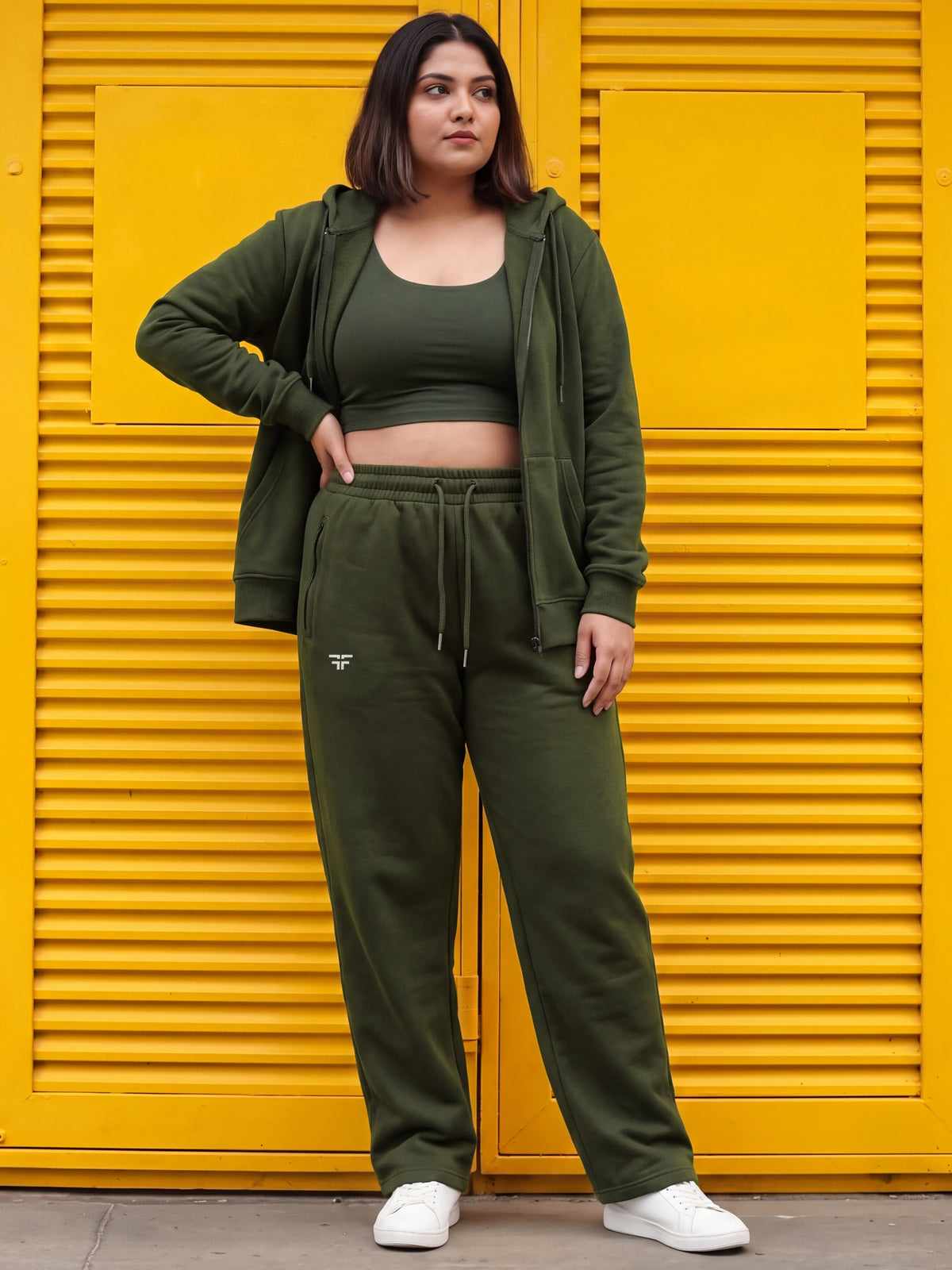 Dark Green Fleece Straight Joggers