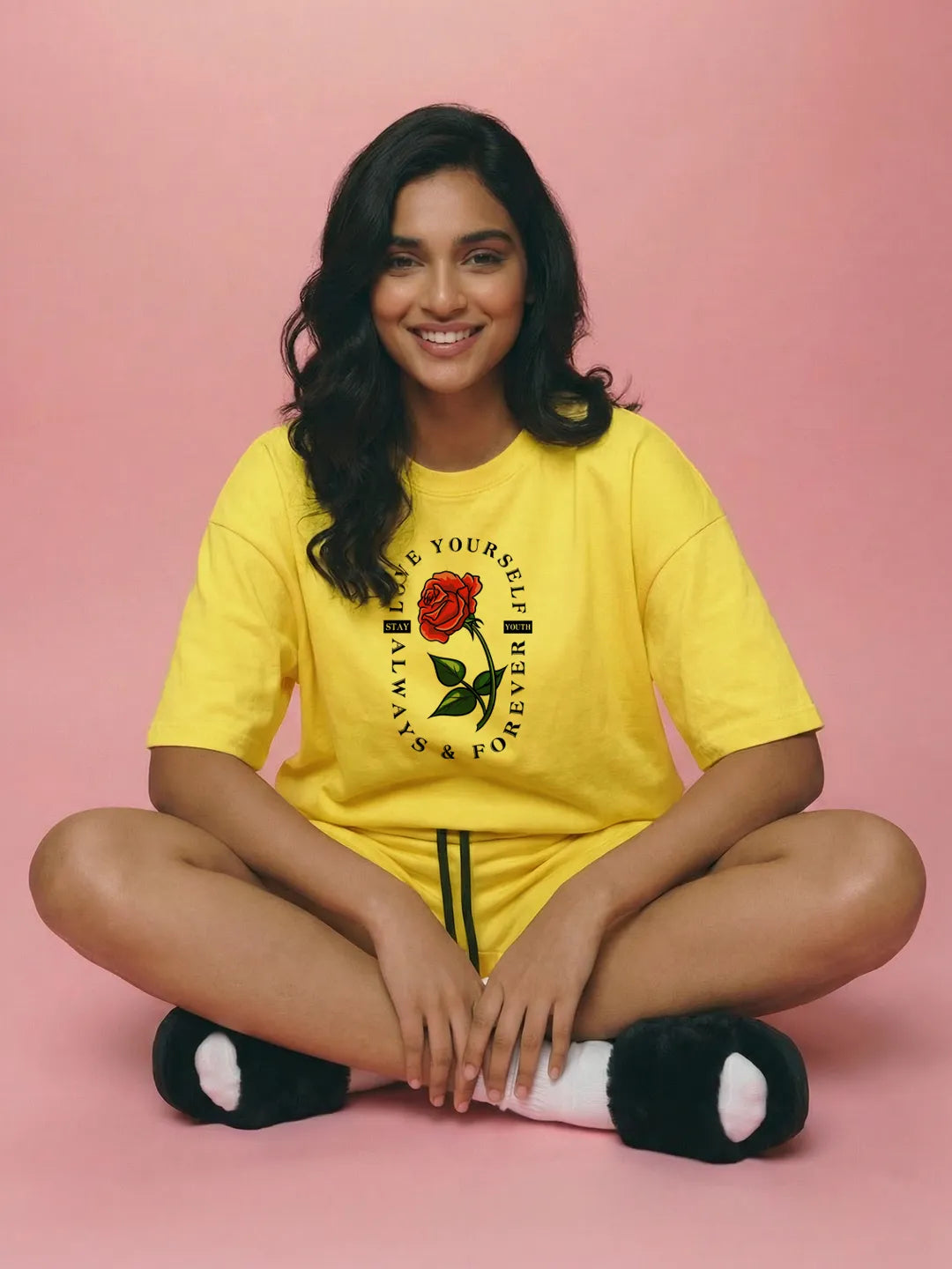 Love Your Self Always & Forever Cotton Women's T Shirt and Shorts Combo Set