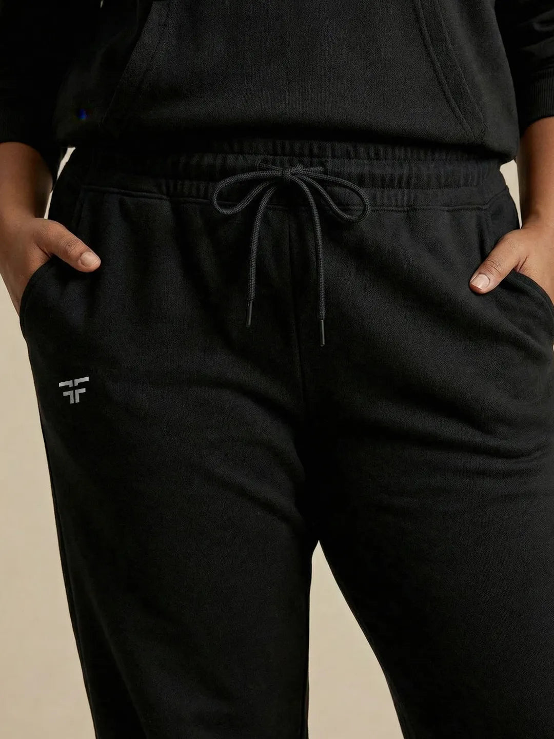 Black Straight Thermal Co-ord Set (Hoodie & Straight Fit Tracks Combo)