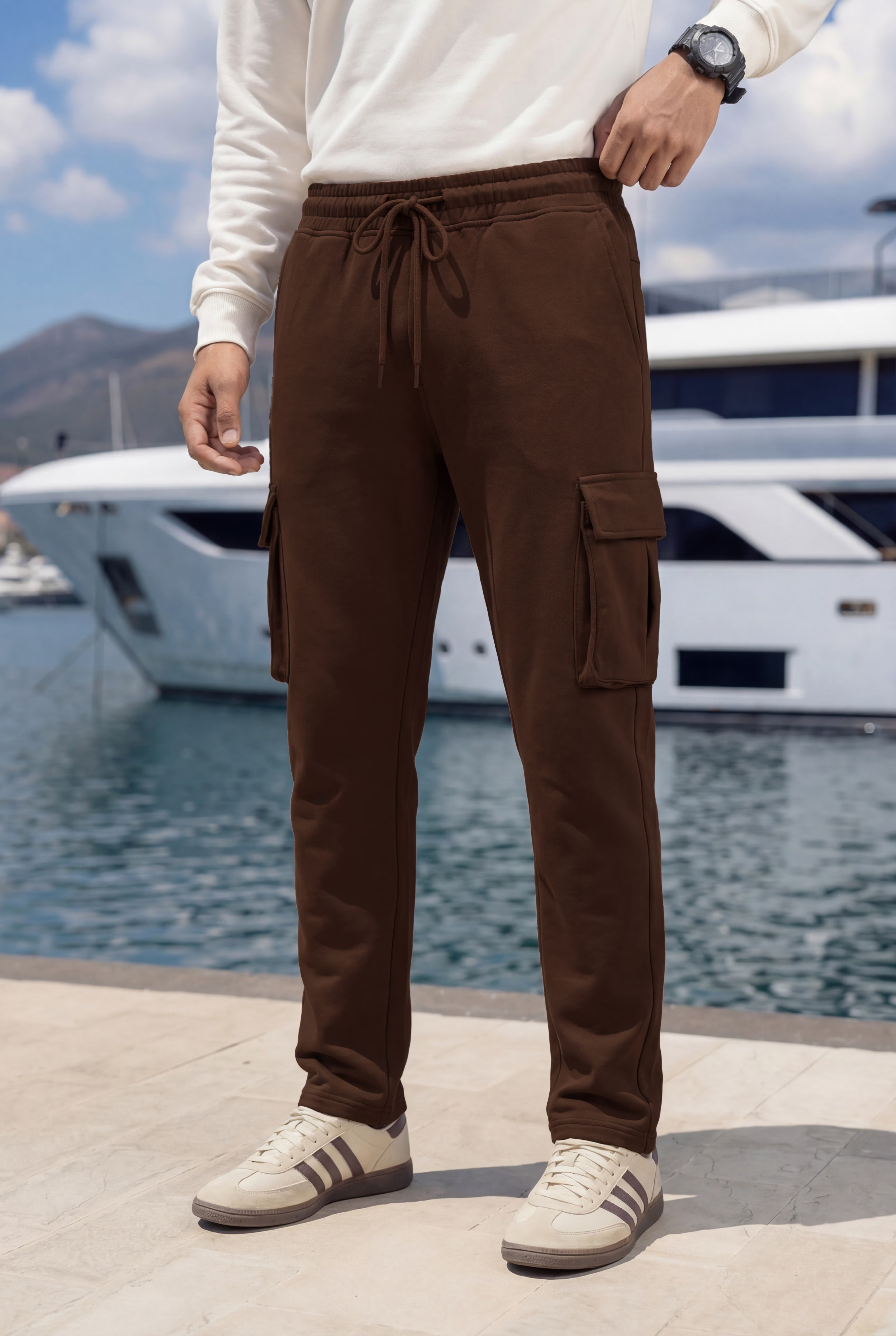 Coffee Brown Cargo Joggers w/ 4 Pockets
