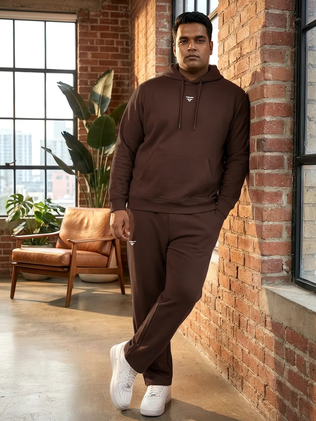 || COFFEE BROWN STRAIGHT THERMAL CO-ORD SET (HOODIE & STRAIGHT FIT TRACKS COMBO) ||