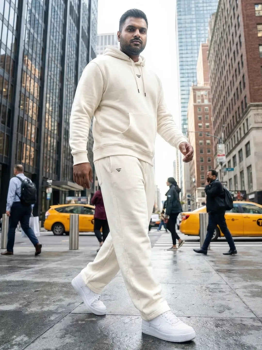 || OFF-WHITE STRAIGHT THERMAL CO-ORD SET (HOODIE & STRAIGHT FIT TRACKS COMBO) ||