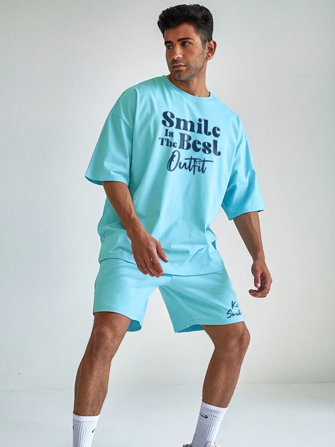 Smile Is The Best Cotton Mens T Shirt and Shorts Combo Set