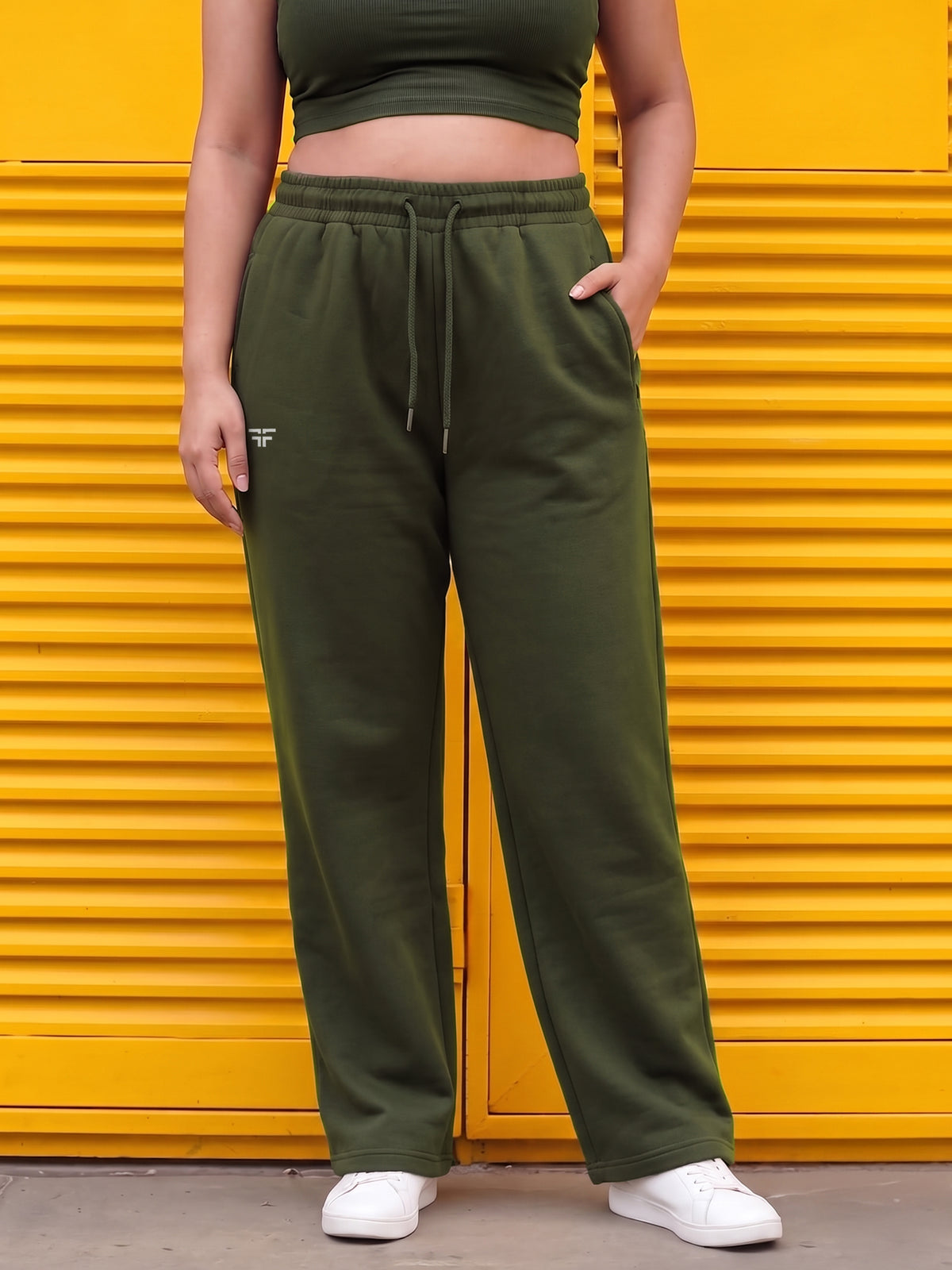 Dark Green Fleece Straight Joggers
