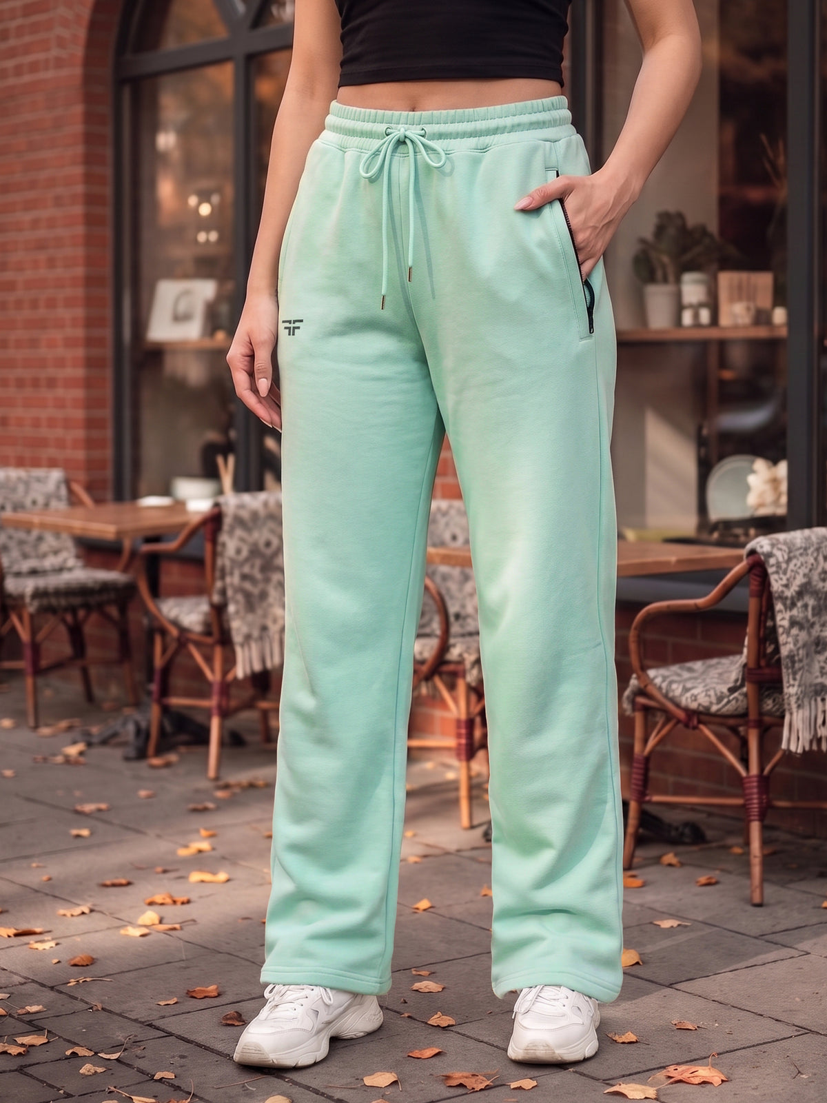 Sea Green Fleece Straight Joggers