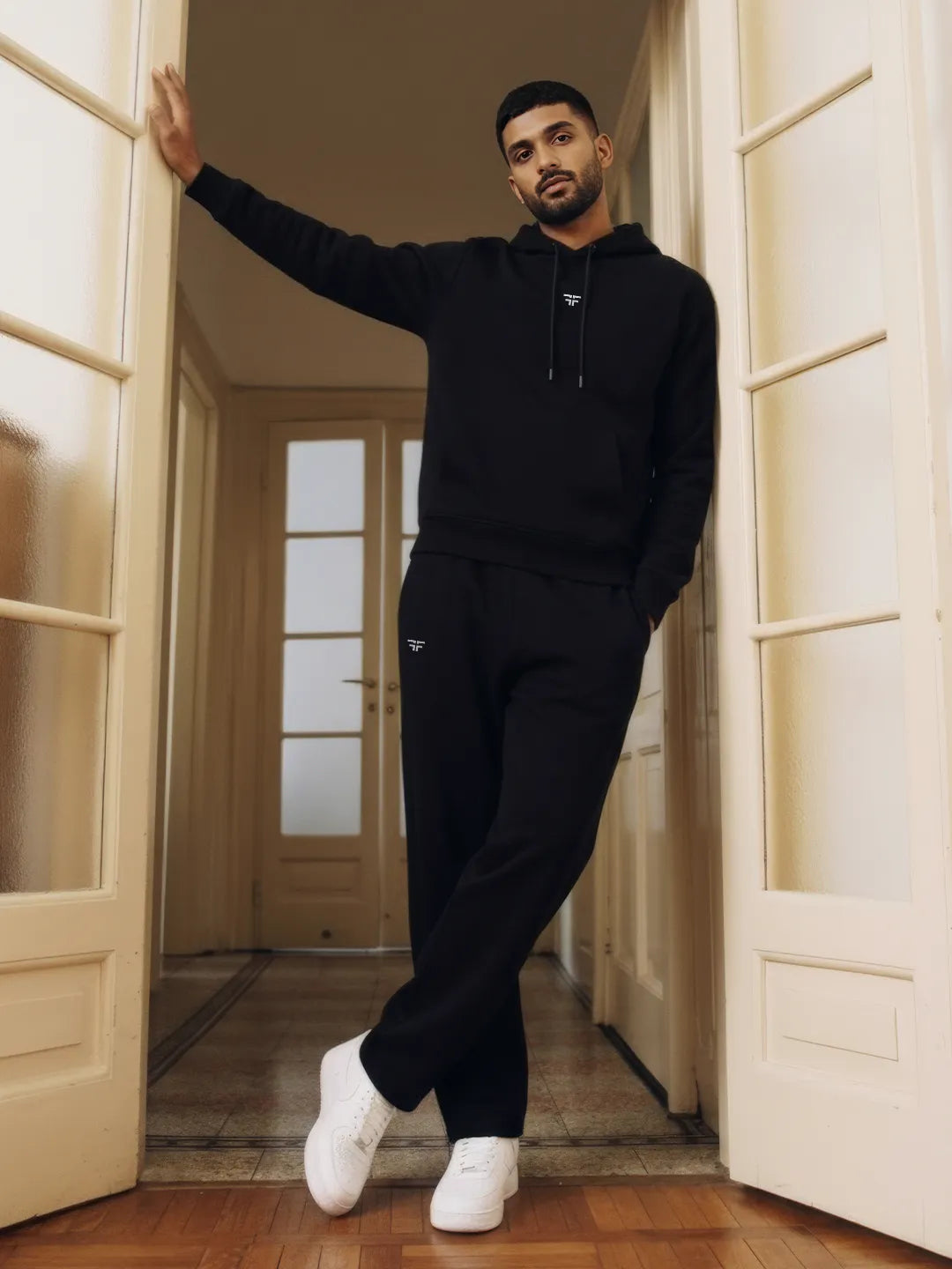 || BLACK STRAIGHT THERMAL CO-ORD SET (HOODIE & STRAIGHT FIT TRACKS COMBO) ||
