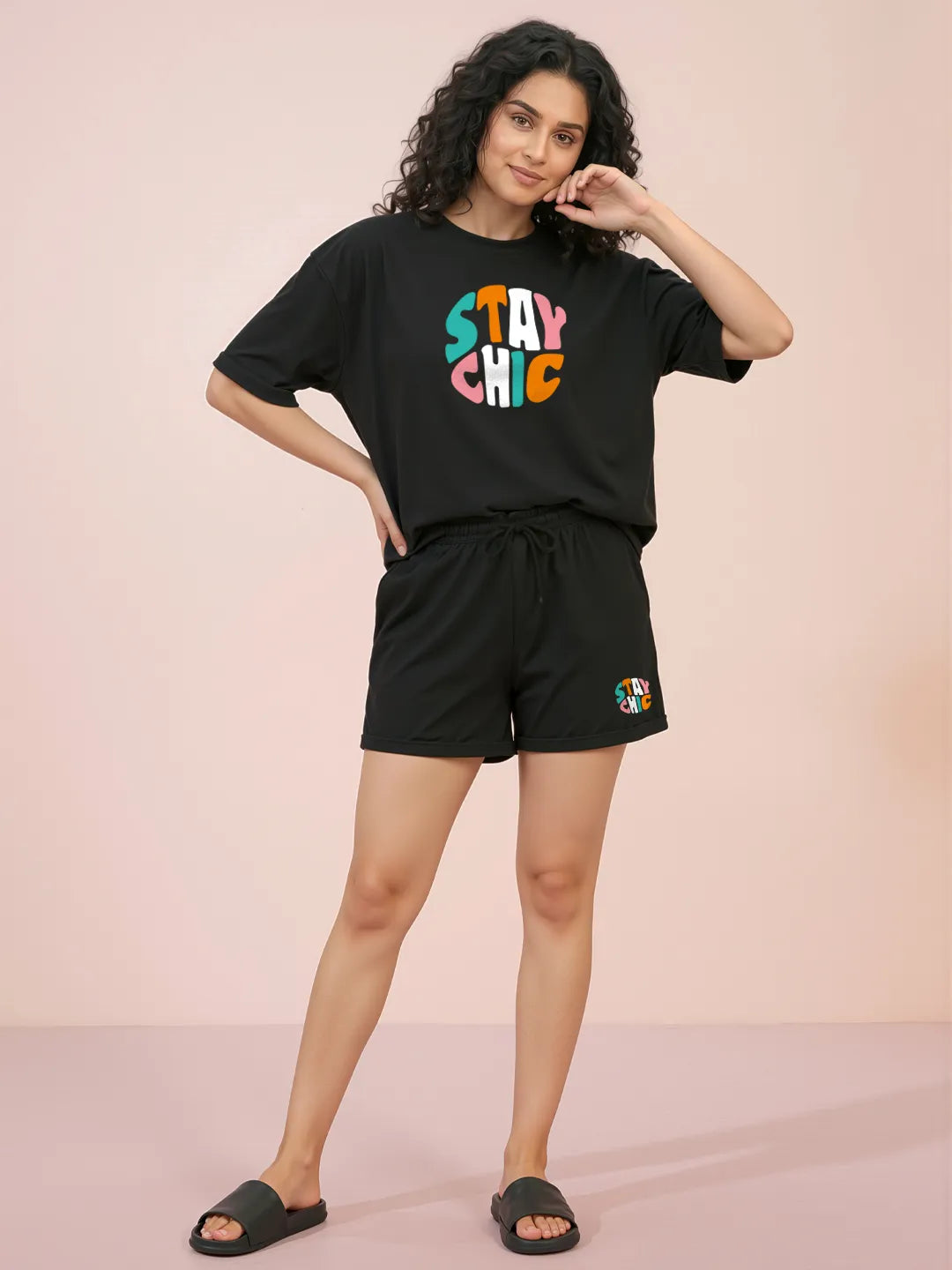 Stay Chic Cotton Girls T Shirt and Shorts Combo Set