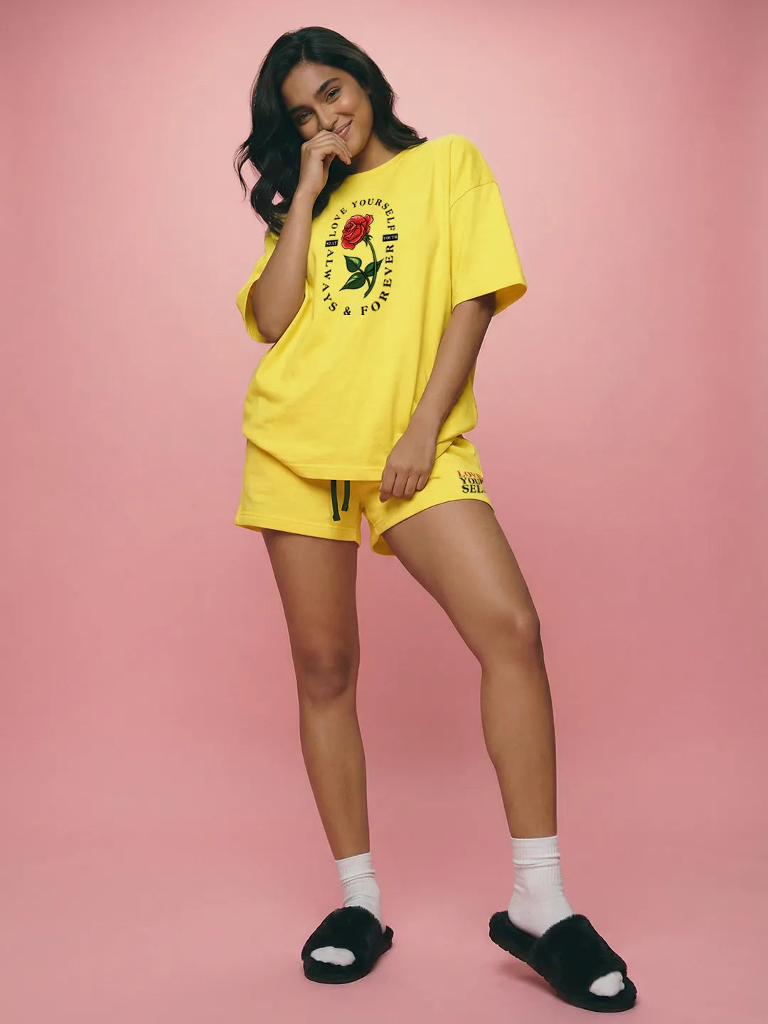 Love Your Self Always & Forever Cotton Women's T Shirt and Shorts Combo Set