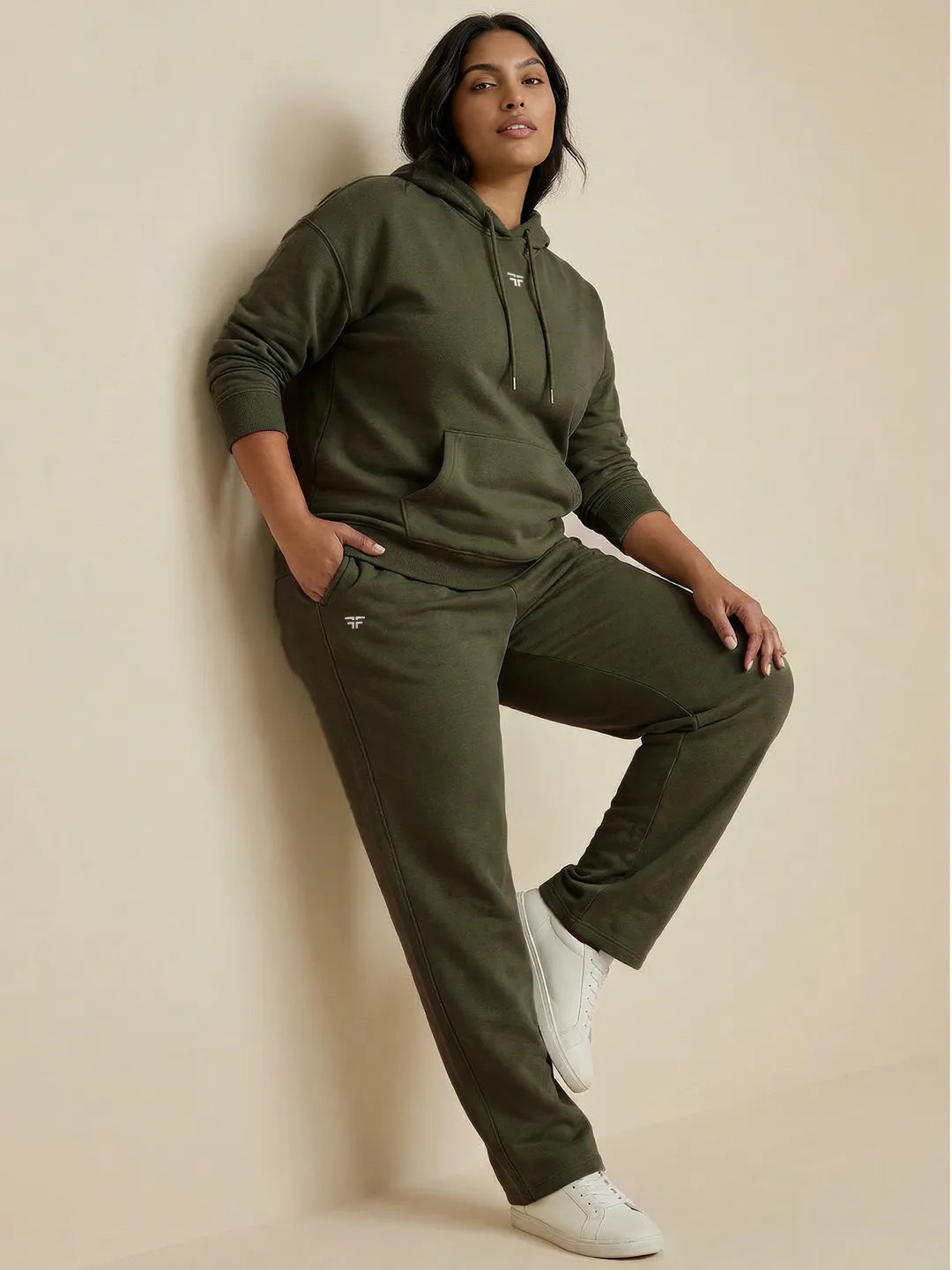 Green Straight Thermal Co-ord Set (Hoodie & Straight Fit Tracks Combo)