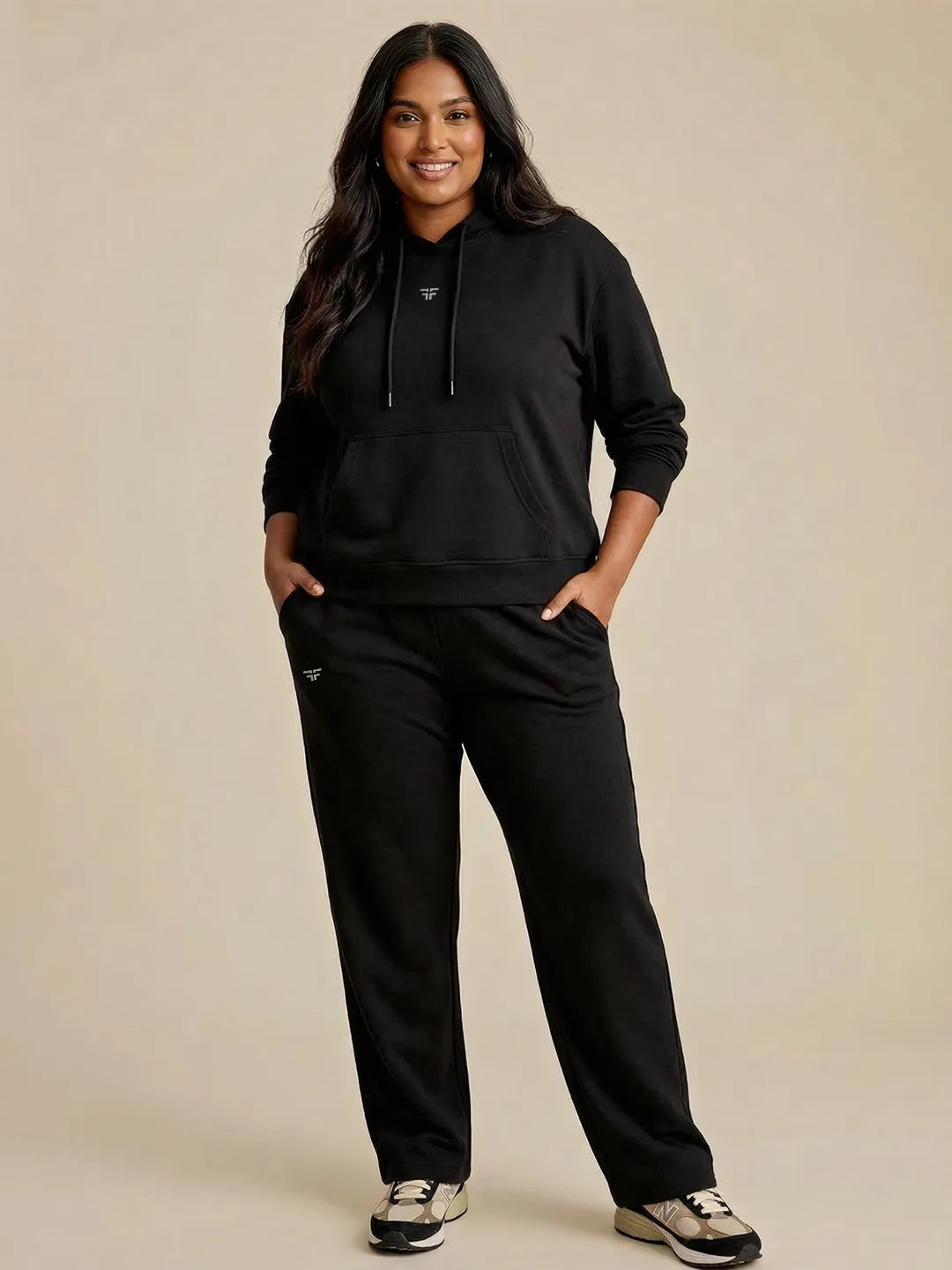 Black Straight Thermal Co-ord Set (Hoodie & Straight Fit Tracks Combo)