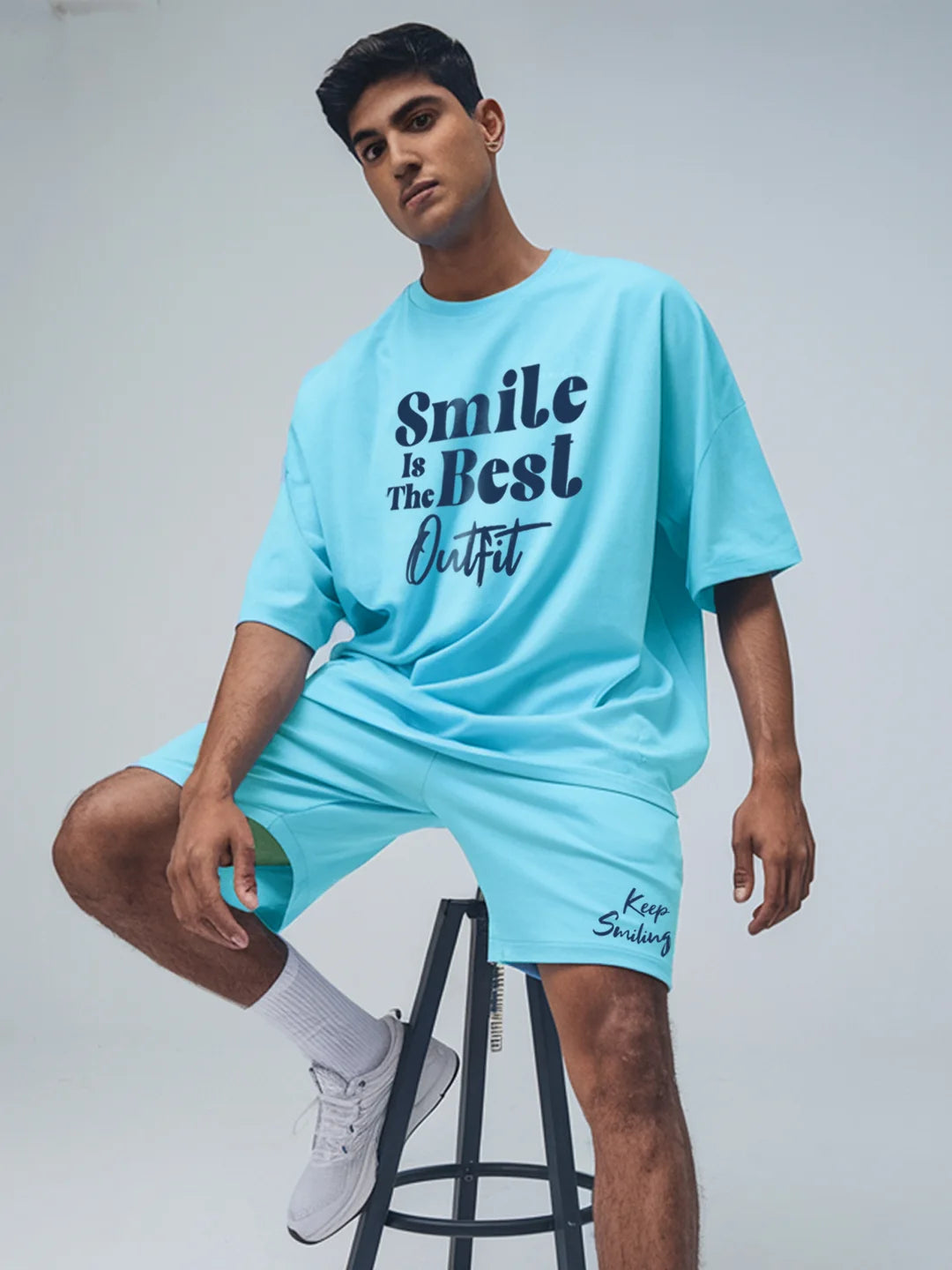Smile Is The Best Cotton Mens T Shirt and Shorts Combo Set