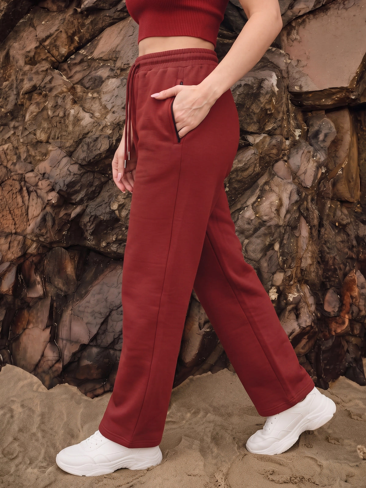 Red Fleece Straight Joggers