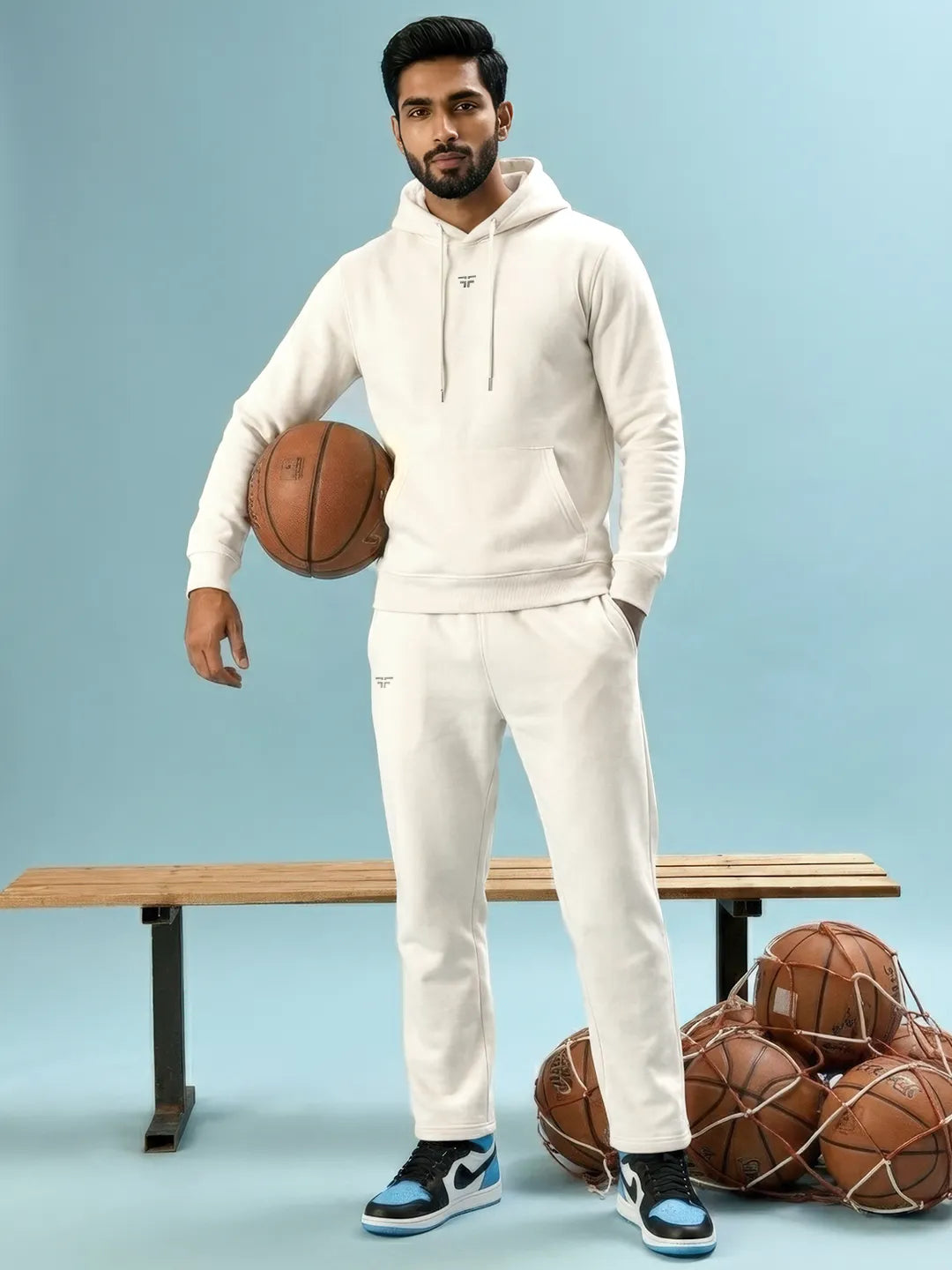 || OFF-WHITE STRAIGHT THERMAL CO-ORD SET (HOODIE & STRAIGHT FIT TRACKS COMBO) ||