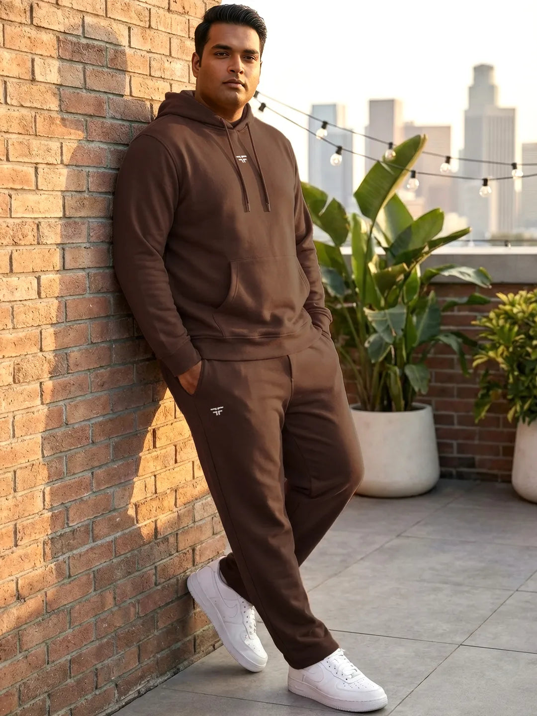 || COFFEE BROWN STRAIGHT THERMAL CO-ORD SET (HOODIE & STRAIGHT FIT TRACKS COMBO) ||