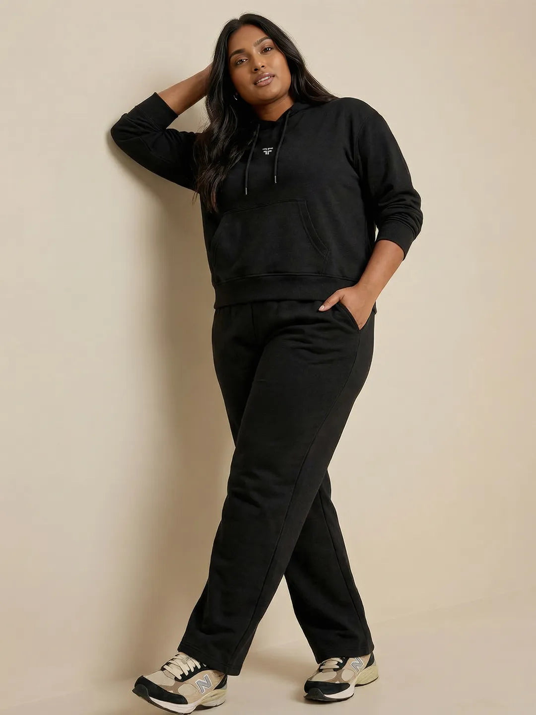 Black Straight Thermal Co-ord Set (Hoodie & Straight Fit Tracks Combo)