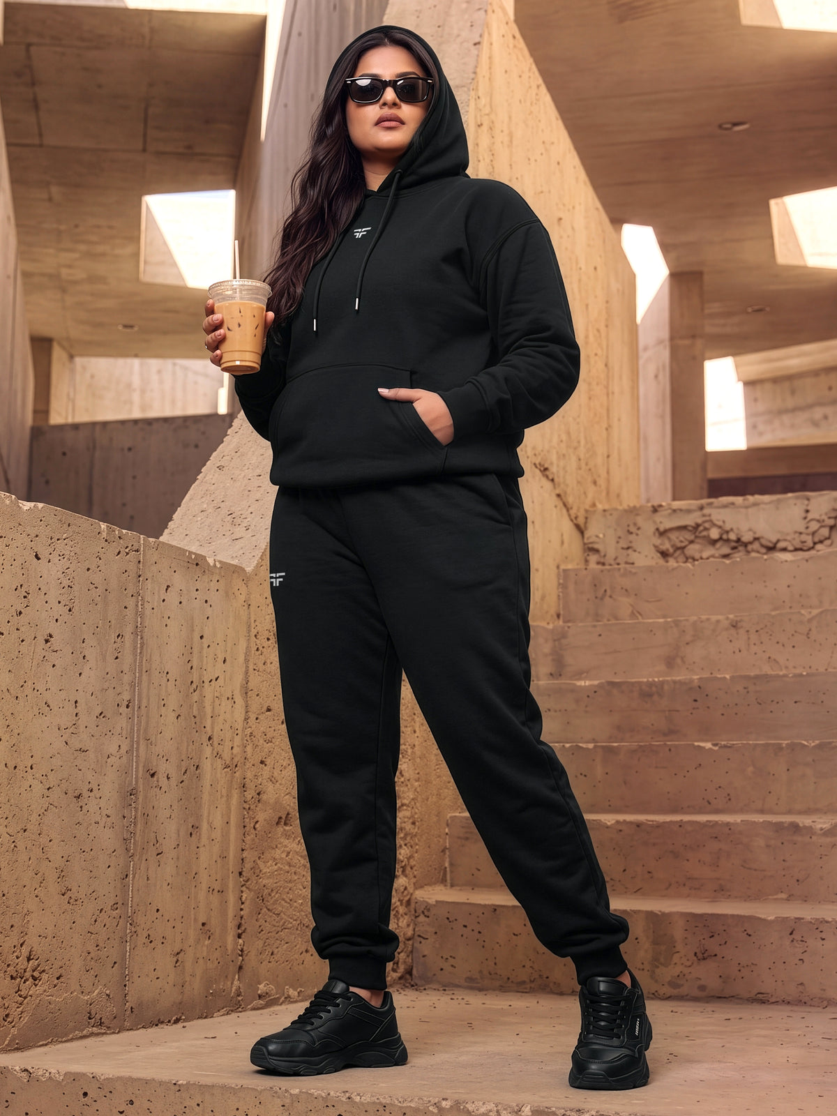 Black Thermal Co-ord Set (Hoodie and Jogger Combo)