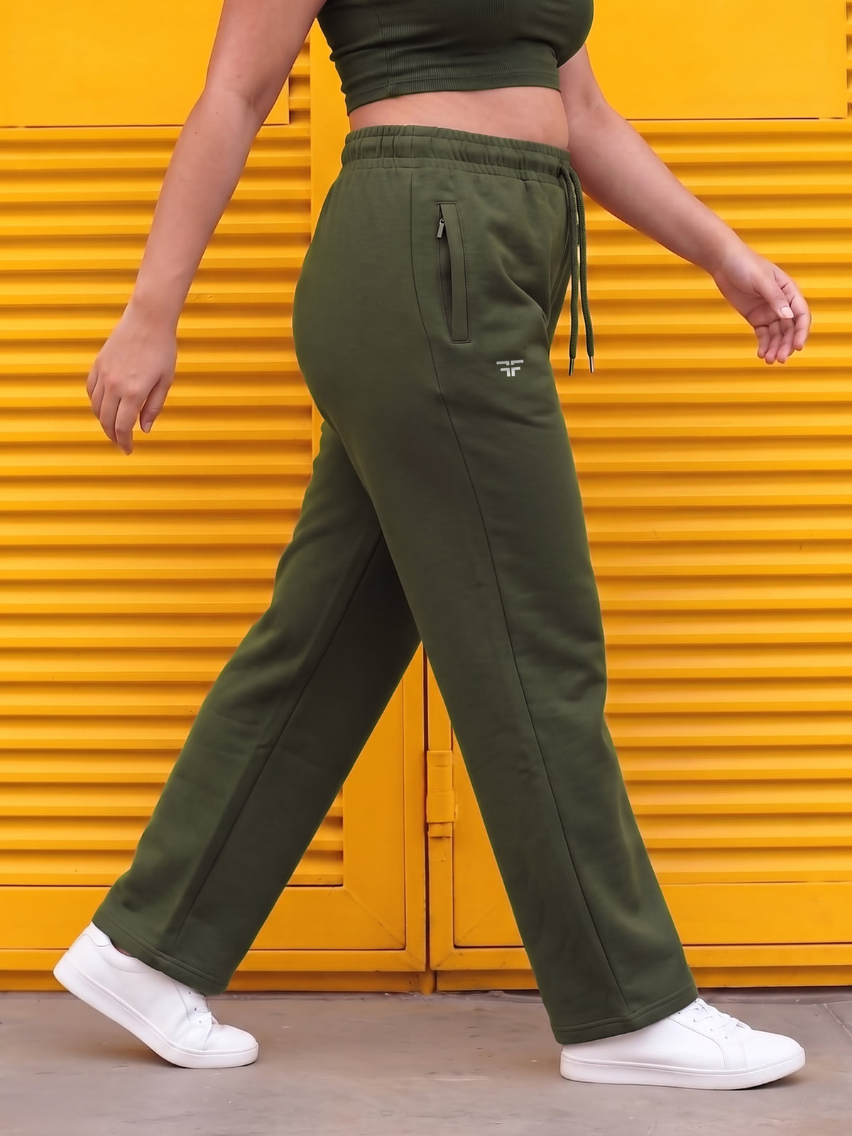 Dark Green Fleece Straight Joggers