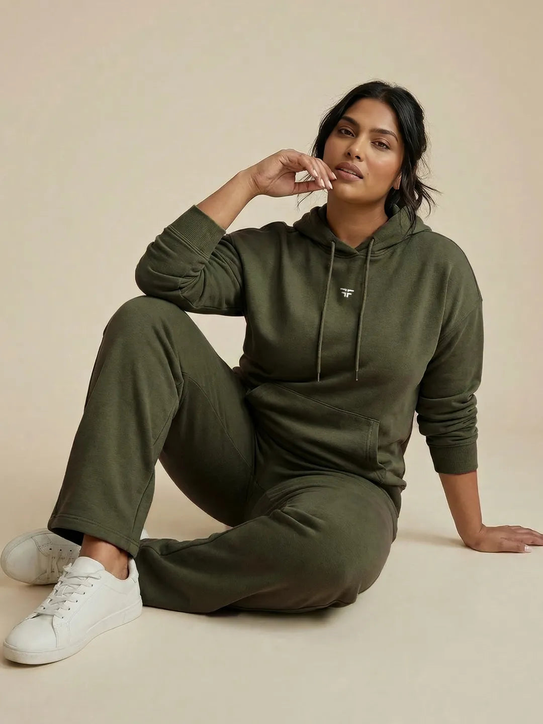 Green Straight Thermal Co-ord Set (Hoodie & Straight Fit Tracks Combo)