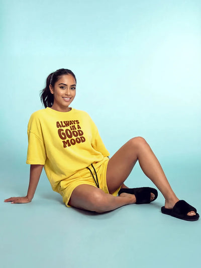 Always in Good Mood Cotton Women's T Shirt and Shorts Combo Set