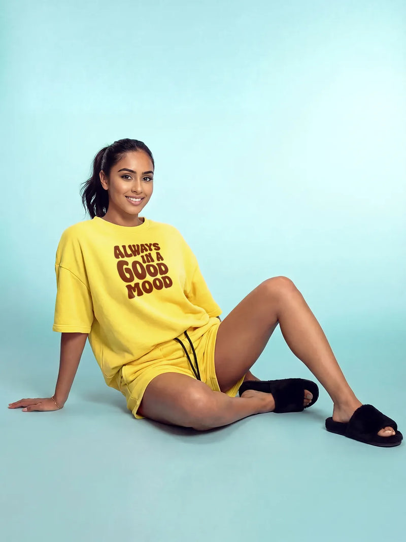 Always in Good Mood Cotton Women's T Shirt and Shorts Combo Set