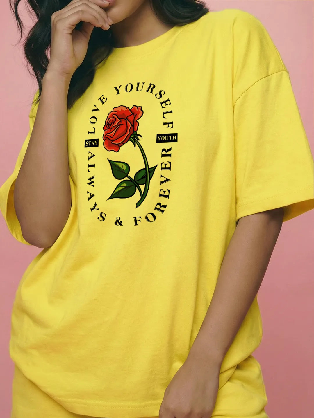 Love Your Self Always & Forever Cotton Women's T Shirt and Shorts Combo Set