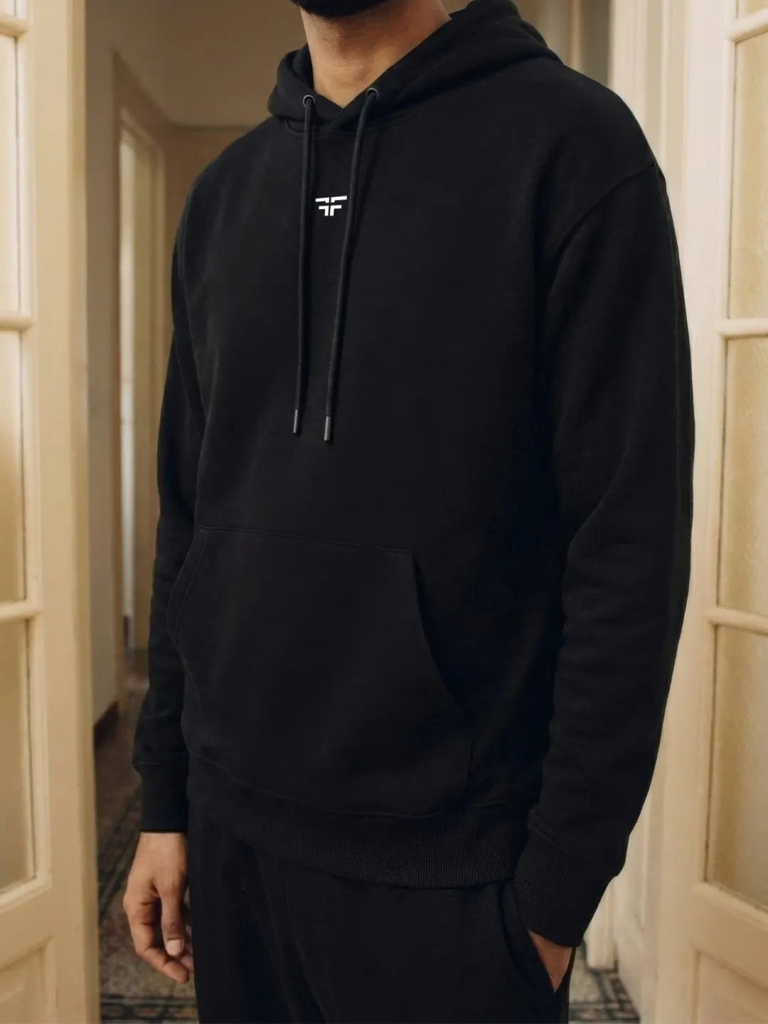 || BLACK STRAIGHT THERMAL CO-ORD SET (HOODIE & STRAIGHT FIT TRACKS COMBO) ||