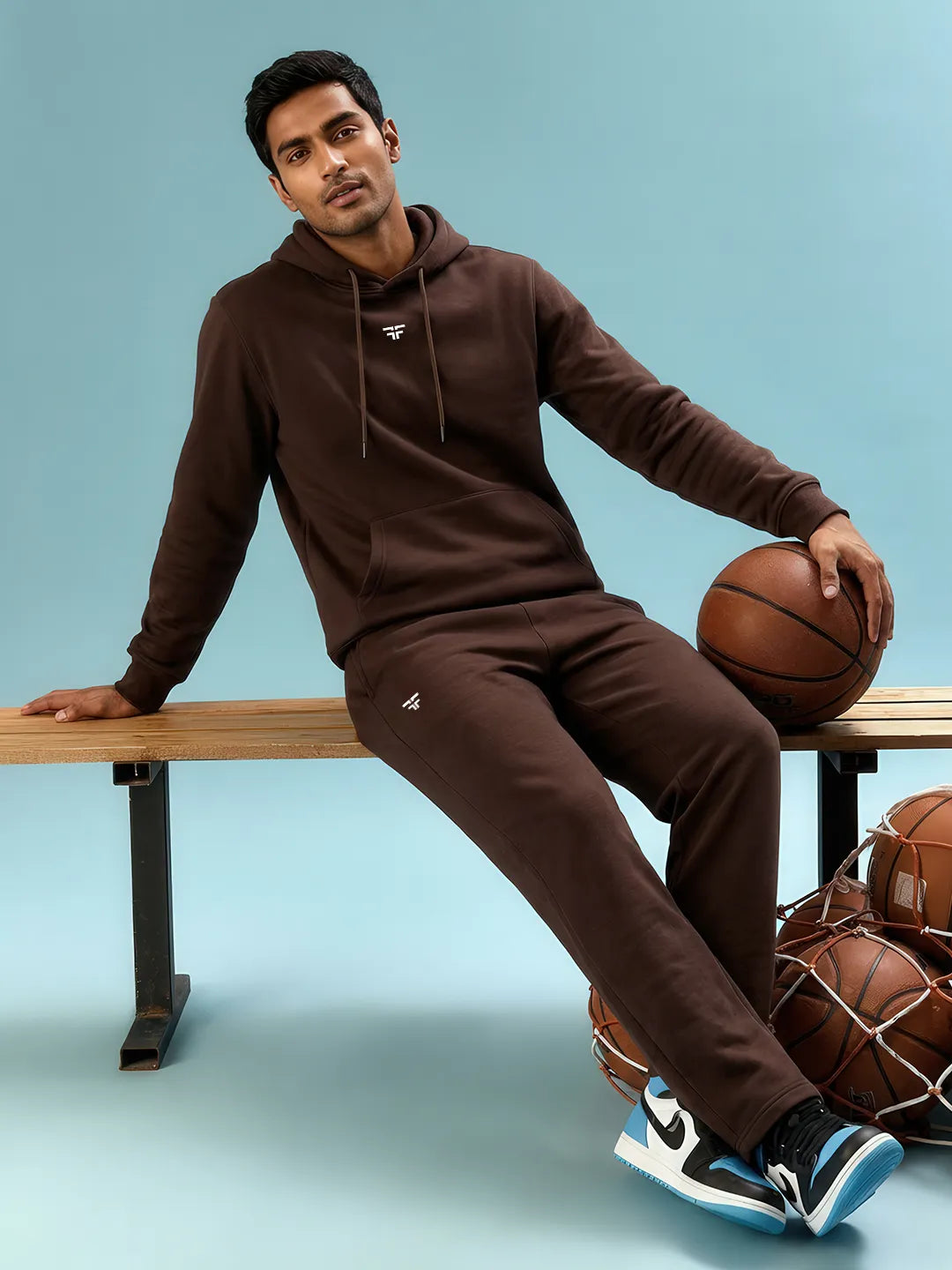 || COFFEE BROWN STRAIGHT THERMAL CO-ORD SET (HOODIE & STRAIGHT FIT TRACKS COMBO) ||