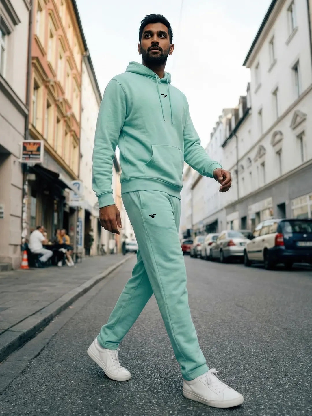 || MINT GREEN THERMAL CO-ORD SET (HOODIE & STRAIGHT FIT TRACKS COMBO) ||