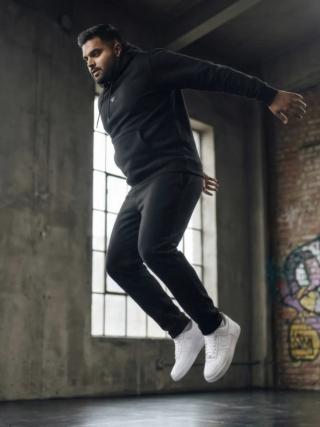 || BLACK STRAIGHT THERMAL CO-ORD SET (HOODIE & STRAIGHT FIT TRACKS COMBO) ||