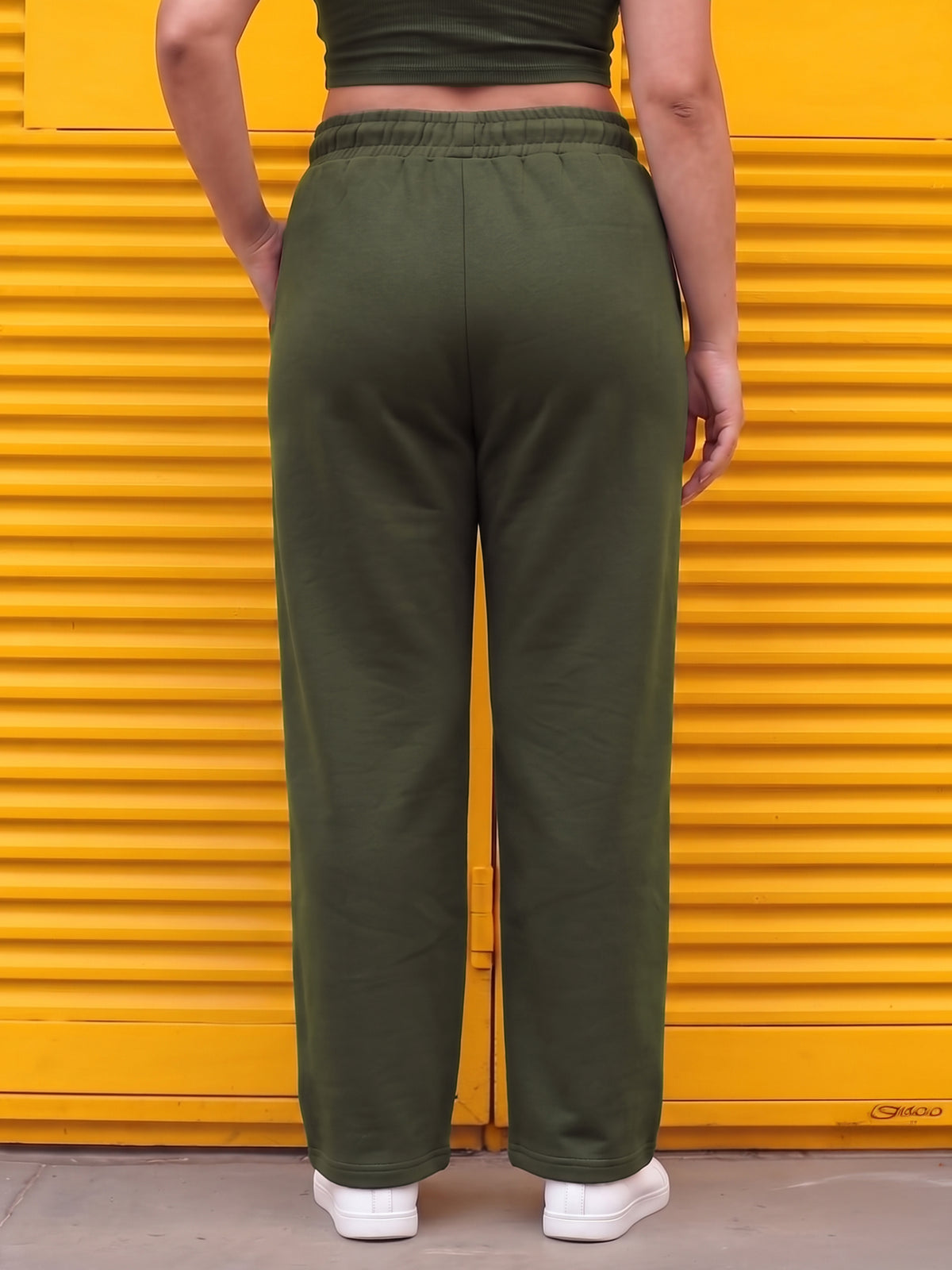 Dark Green Fleece Straight Joggers