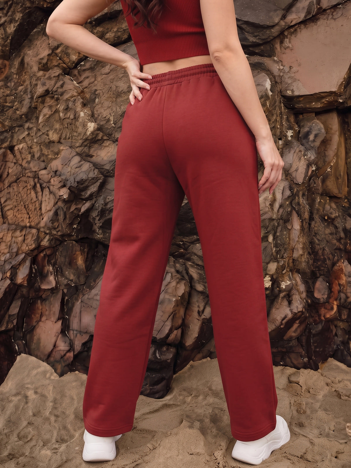 Red Fleece Straight Joggers