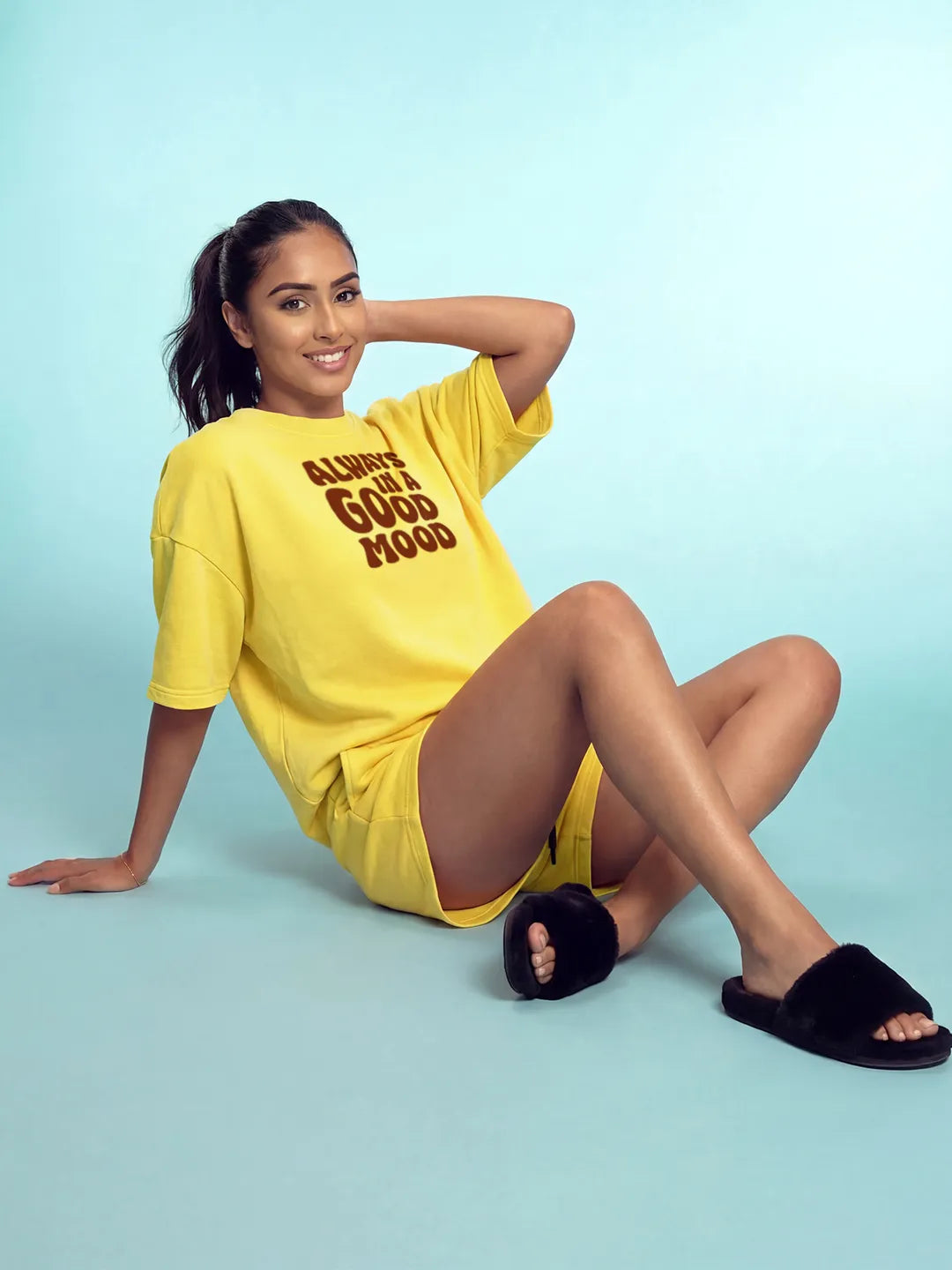 Always in Good Mood Cotton Girls T Shirt and Shorts Combo Set