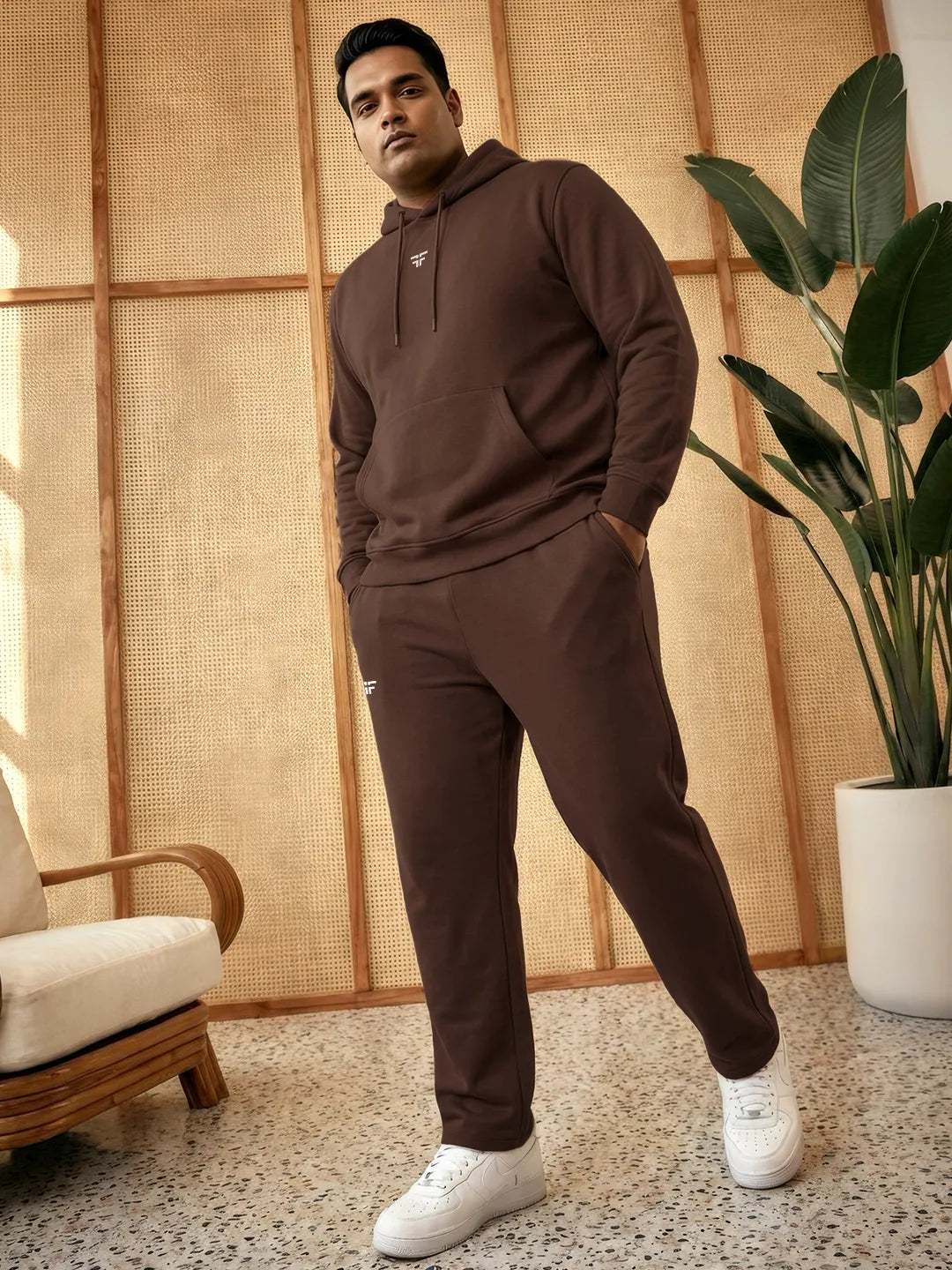 || COFFEE BROWN STRAIGHT THERMAL CO-ORD SET (HOODIE & STRAIGHT FIT TRACKS COMBO) ||